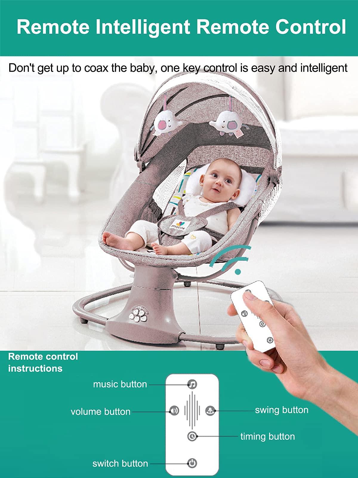 Electric Baby Swing with Bluetooth Music & 5 Speed Settings - Portable Adjustable Infant Rocker with Remote Control, Lullabies & Soothing Vibration - Perfect for Nursery, Daycare & On-the-Go Parenting (Pink)