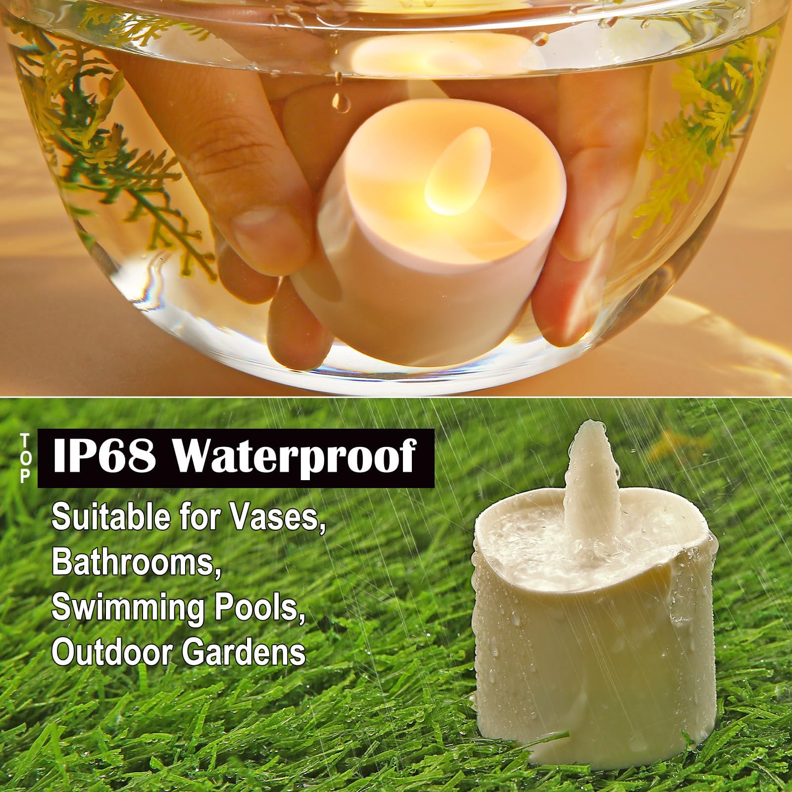 HL Flameless LED Candles with Remote & Timer - 100+ Hours Rechargeable, Waterproof Battery Tea Lights with Charging Base - Yellow Votive Floating Candles for Weddings, Home Decor, Parties & Festivals (12 Pack) - Perfect for Romantic Dinners, Spa Relaxation & Holiday Centerpieces
