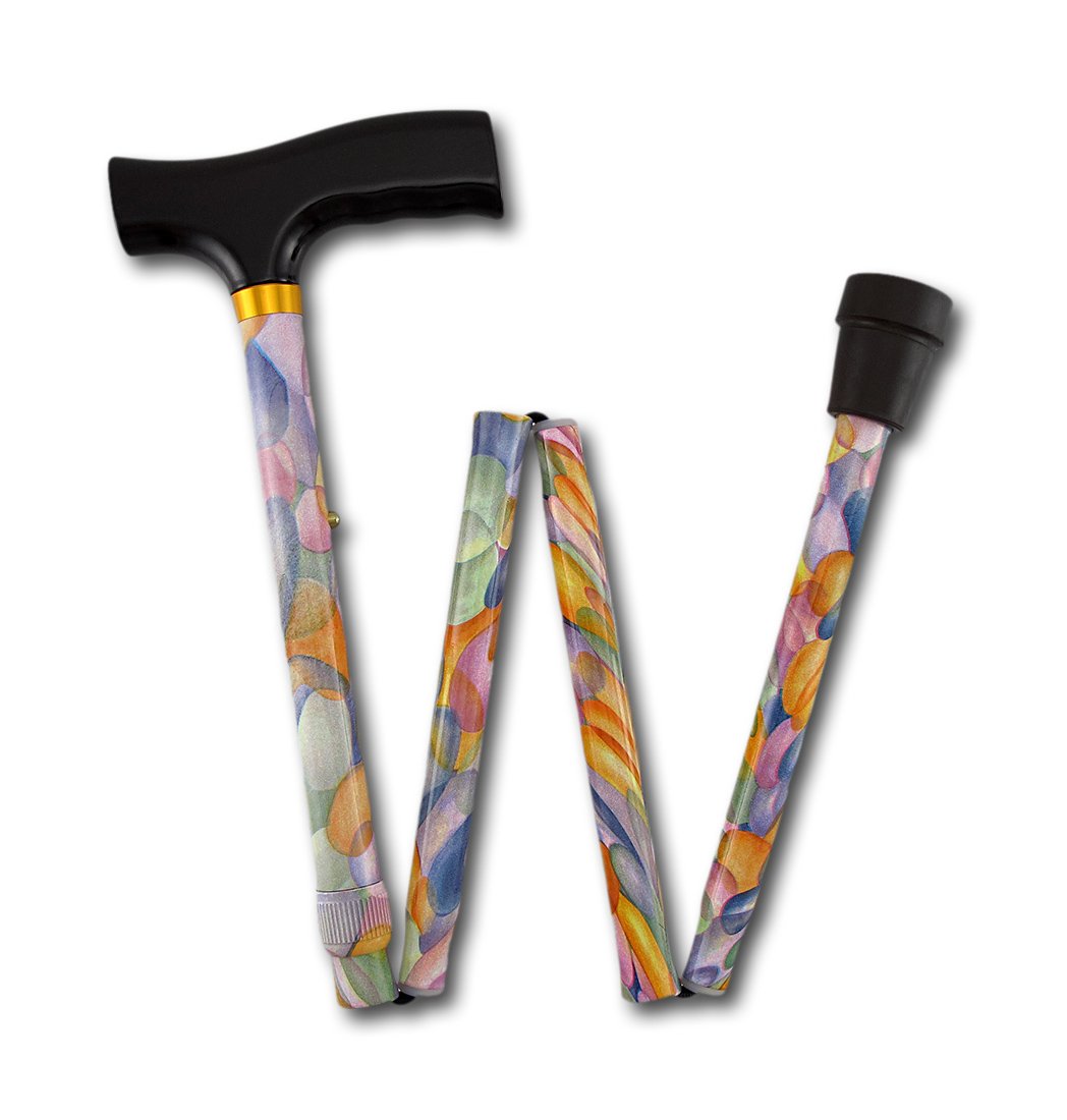 Pastel Balloons Adjustable Folding Cane for Women - Lightweight Fritz Handle Walking Stick with Travel Pouch | Perfect for Travel, Shopping & Everyday Support