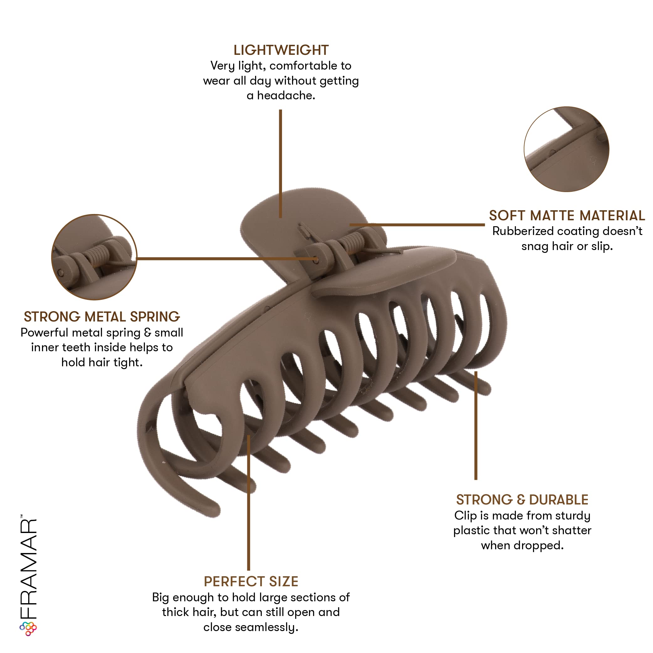 FRAMAR Extra Large Claw Clips for Thick Hair - Non Slip Matte Finish Hair Claws Pack (6-Piece) | Strong Hold Hair Clips for Women | Perfect for Ponytails, Buns & Updos | Hair Accessories for Daily Use & Special Occasions