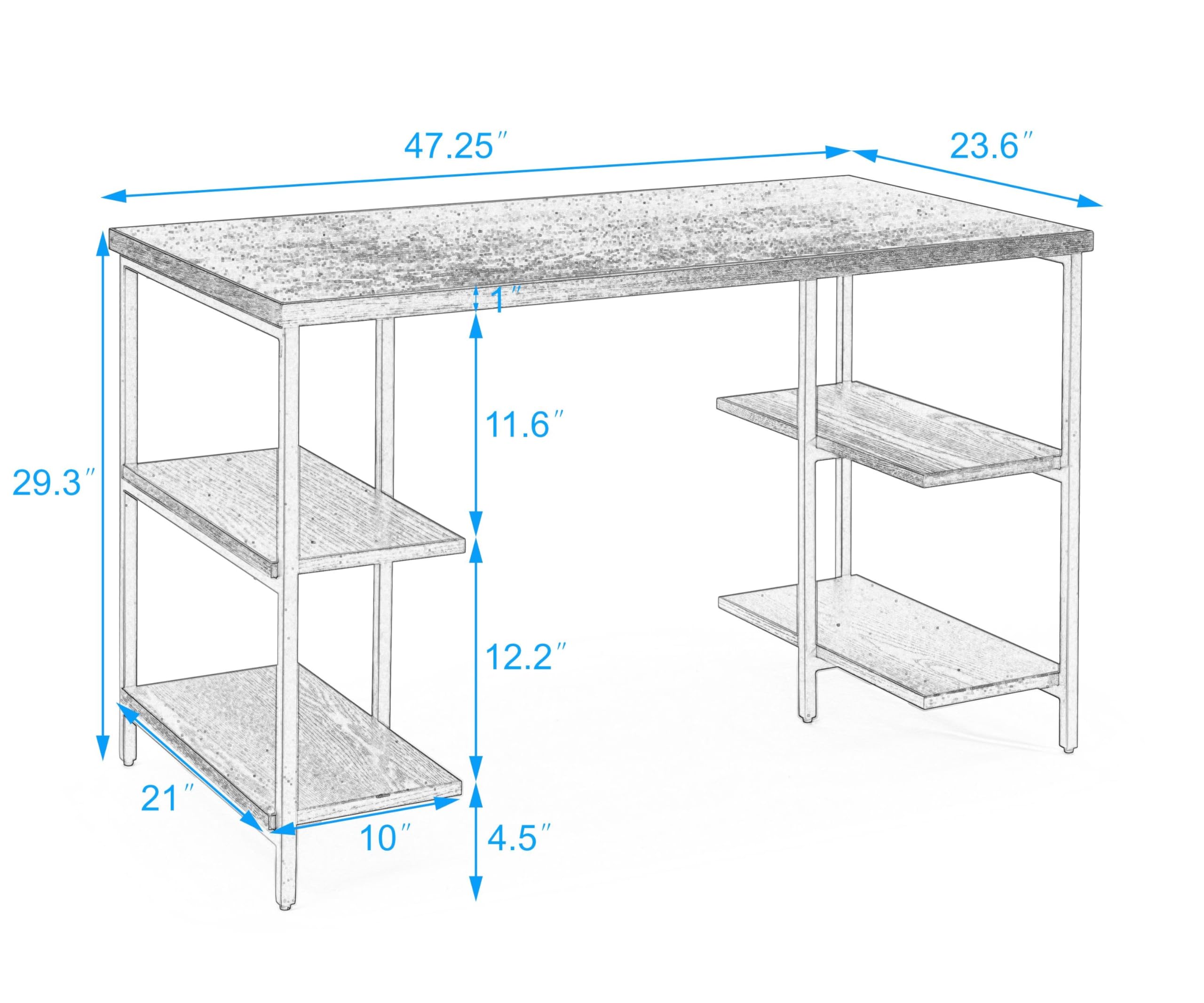 Ergonomic Writing Computer Desk with 2 Storage Shelves - 47.25