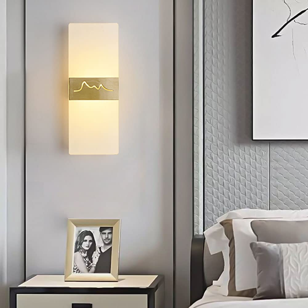 Modern LED Wall Sconce Lighting - All Copper Rectangular Acrylic Wall Lamp for Living Room, Bedroom & TV Background - Energy Efficient Indoor Wall Lighting for Home Decor & Ambience