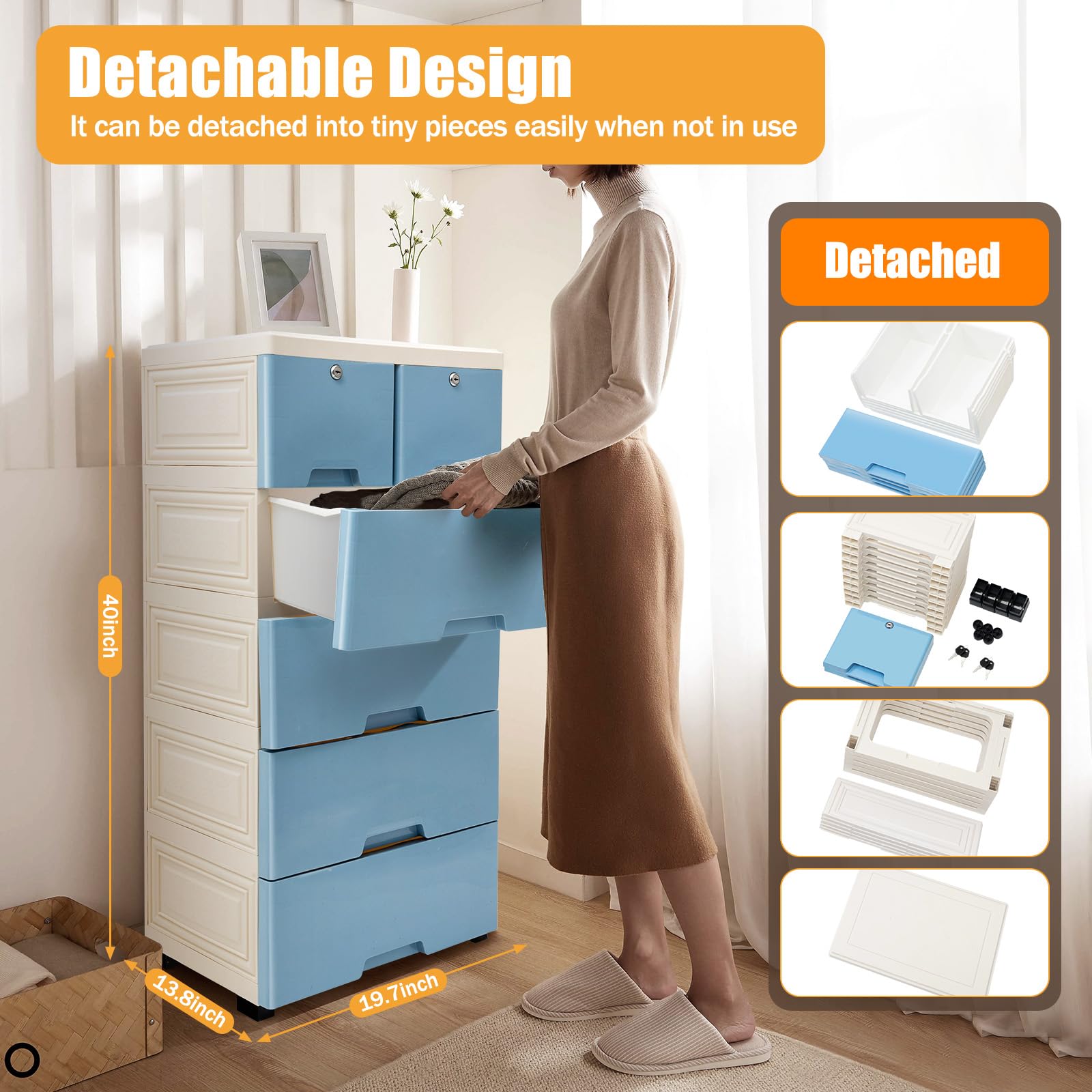 6-Drawer Plastic Storage Cabinet - Tall Vertical Dresser Organizer for Clothes, Toys & Bedroom | Space-Saving Closet & Playroom Furniture (Blue) - Perfect for Kids' Rooms, Dorm Organization & Small Space Storage Solutions