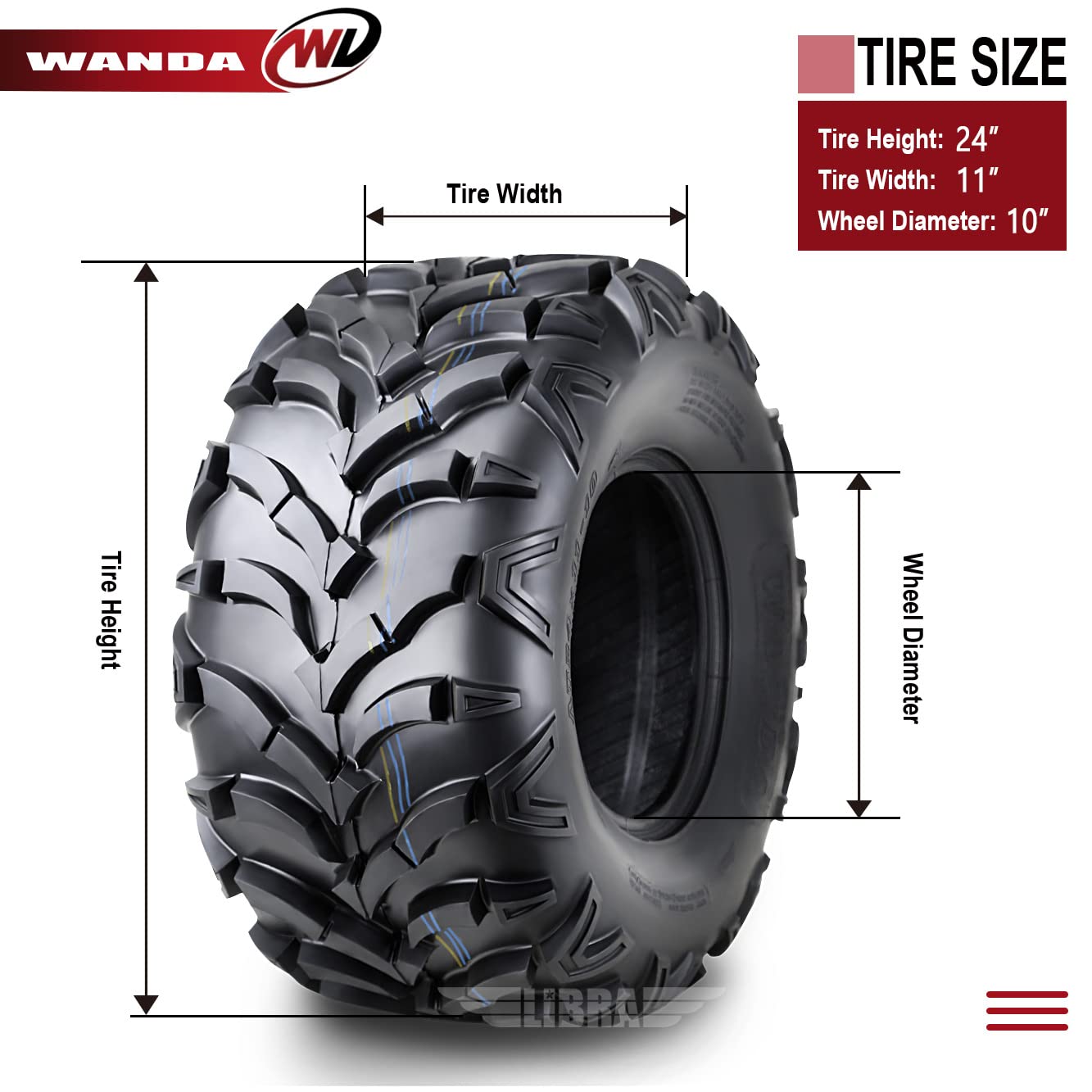 WANDA 2 New ATV/UTV Tires 24x11-10 6PR P341-10245 - All-Terrain Off-Road Tires for Mud, Sand & Trail Riding