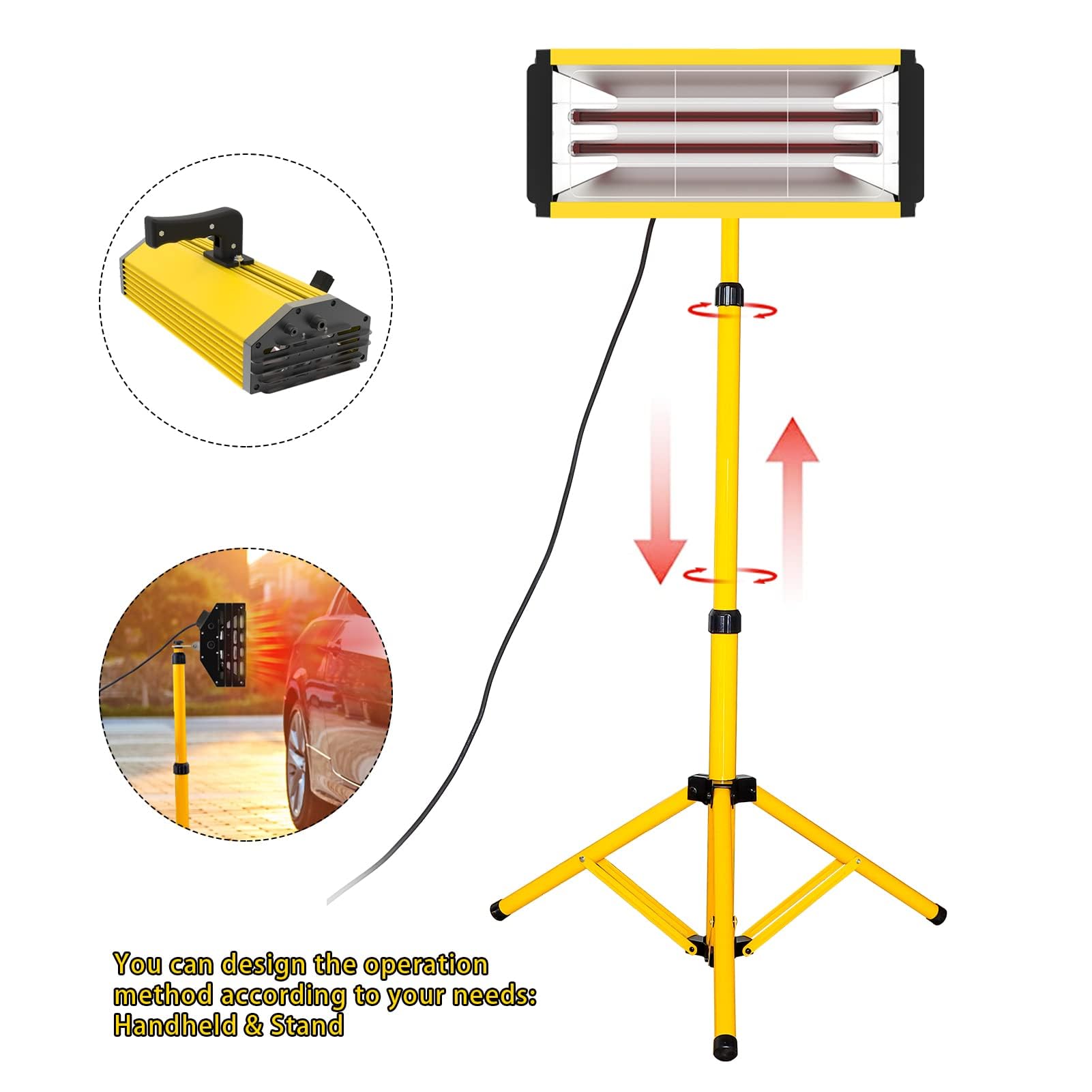 2000W Short-Wave Infrared Paint Curing Lamp - Adjustable Stand Heating Light for Auto Body Repair & Paint Drying Tools - Perfect for Professional Automotive Shops & DIY Car Paint Projects