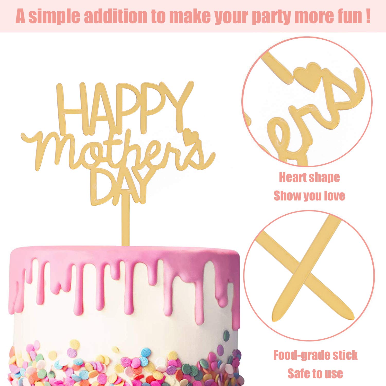 10 Pcs Best Mom Ever Acrylic Cake Toppers with Heart Decorations - Perfect for Mother's Day, Birthday Parties & Wedding Celebrations