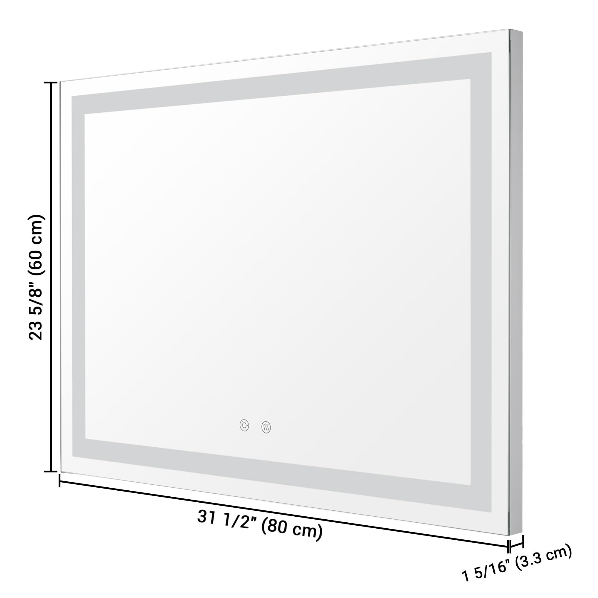 Aquaterior 32x24 Inch LED Bathroom Mirror with Anti-Fog, Touch Switch & Dimmable Lighting - Horizontal/Vertical Wall Mounted Makeup Vanity Mirror for Modern Bathrooms, Powder Rooms and Dressing Areas