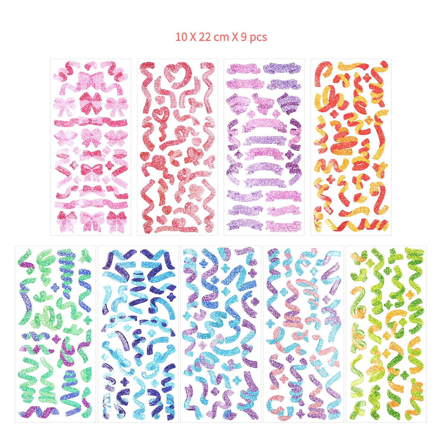 Conor 15 Sheet Scrapbook Sticker Set - Laser Cut Confetti Stickers, Rainbow Shiny Bling Decorations for Journaling, Diary, Album, Card Making & DIY Arts & Crafts | Perfect for Scrapbooking, Bullet Journal, Planner Decoration & Gift Wrapping
