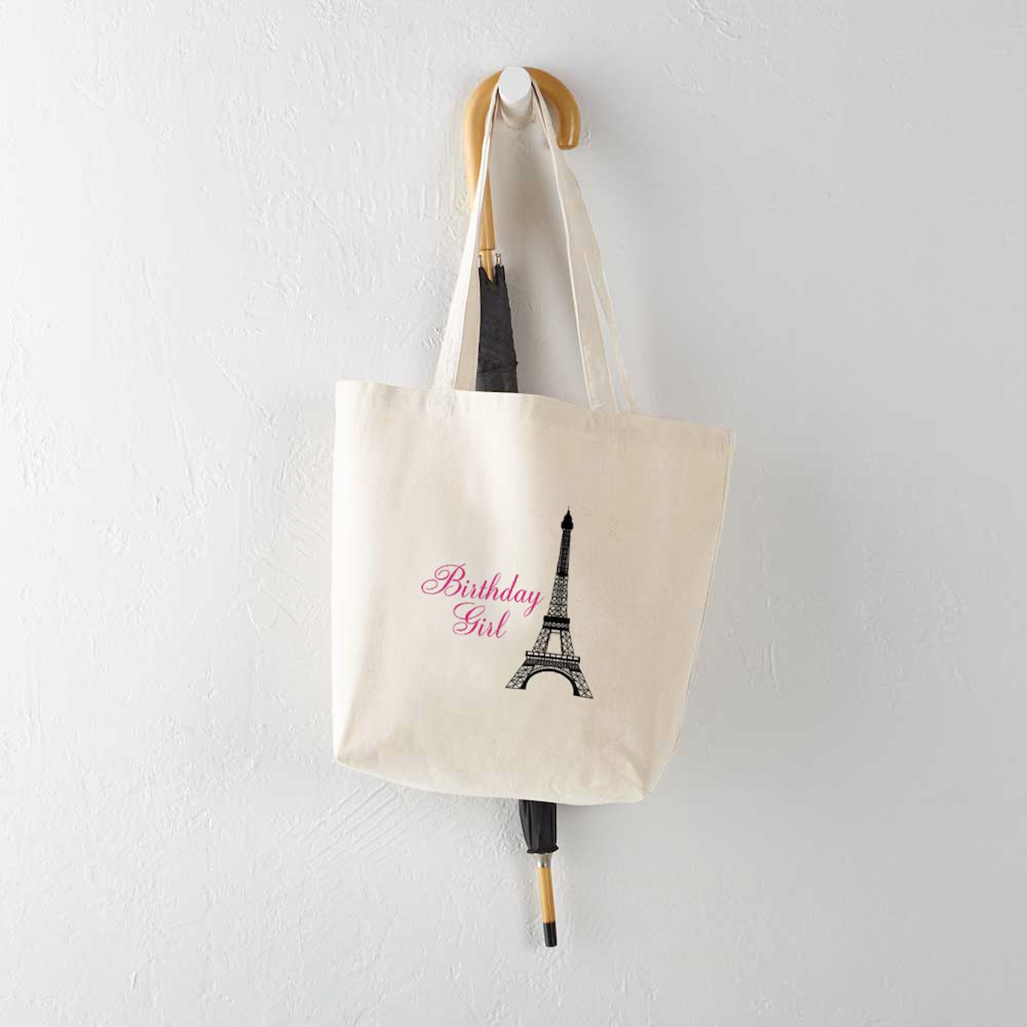 Eiffel Tower Birthday Girl Tote Bag - Natural Canvas Reusable Shopping Bag for Women | Perfect for Birthday Gifts, Grocery Shopping & Travel