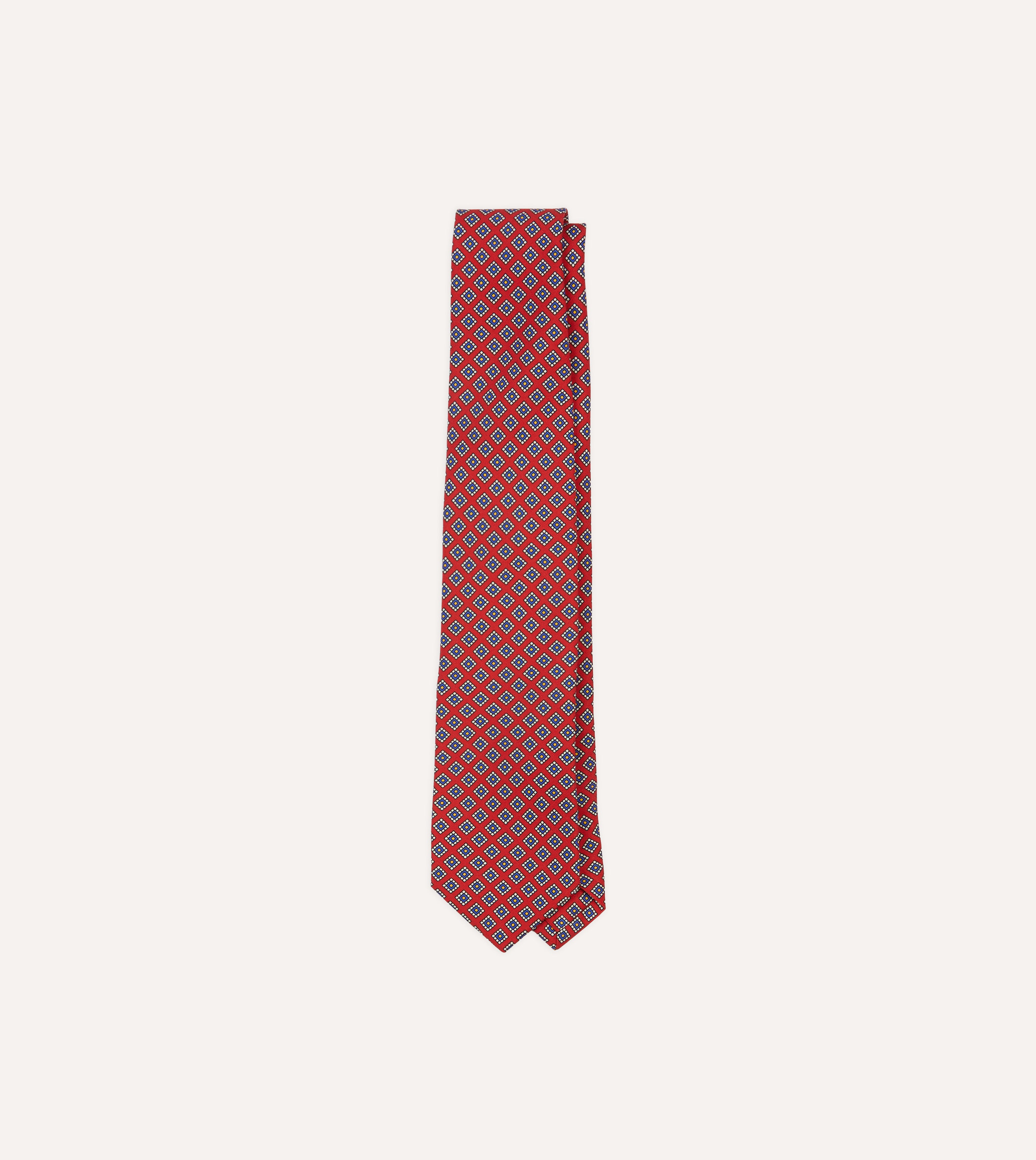 Elegant Red Square Medallion Self-Tipped Silk Tie for Men - Premium Business, Wedding & Formal Attire Accessory