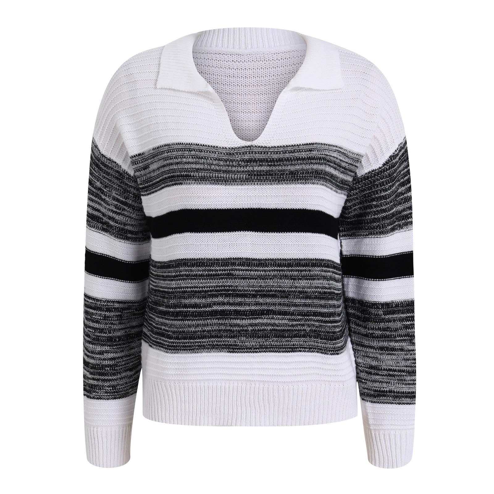 Women's Oversized Winter Sweater - Striped V-Neck Long Sleeve Knit Pullover | Soft & Slim Fit for 2024 Fall Fashion | Cozy Casual Wear for Office, Dates & Holiday Outfits