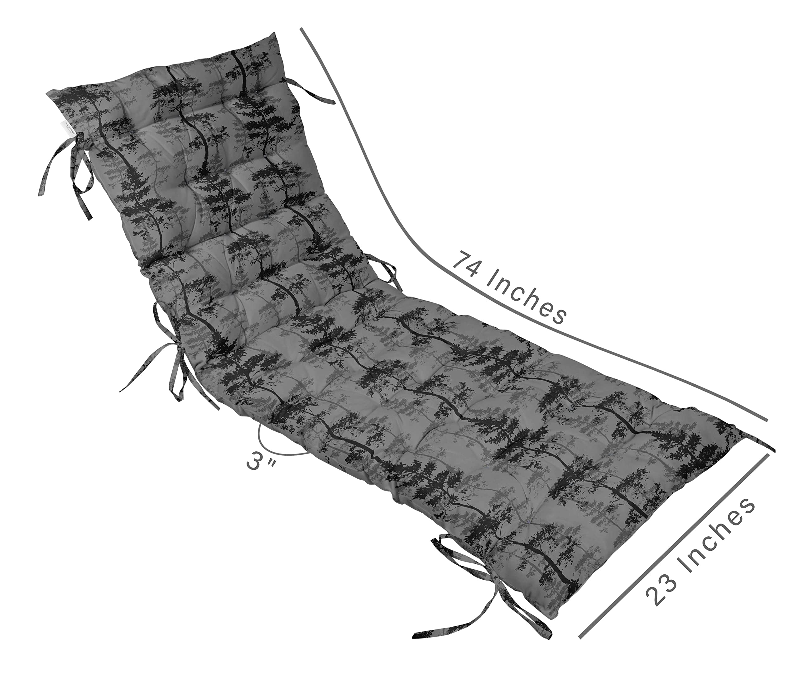 Quilted Thick Padded Seat Cushion for Rocking Chair, Sofa & Recliner - 74x23 Inches Gray - Outdoor Garden, Terrace & Bench Use - Secure Ties Included