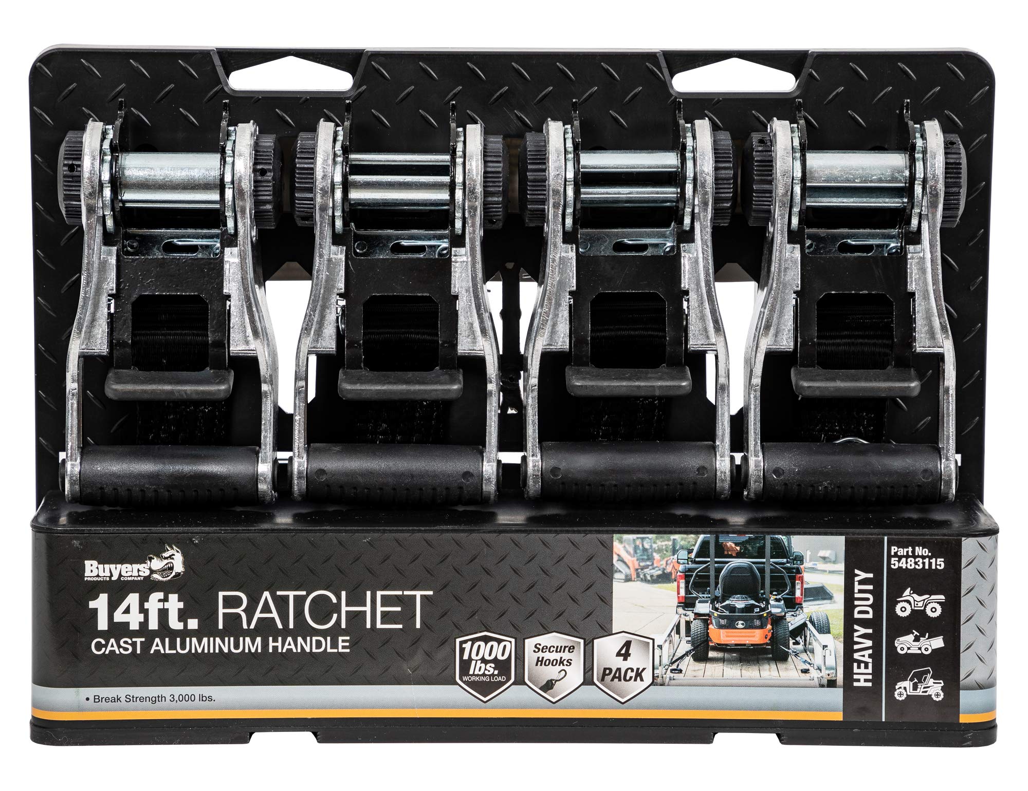Heavy Duty 14-Foot Aluminum Ratchet Tie Down Straps with S-Hooks - 4-Pack for Truck, Trailer & Cargo Securing - Durable Transport Straps for Moving, Towing & Hauling