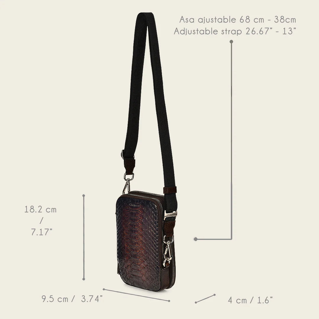 BOC05PH Stylish Small Python Messenger Bag for Men & Women - Fashionable Crossbody Chocolate Brown Leather Purse - Perfect for Work, Travel & Everyday Use