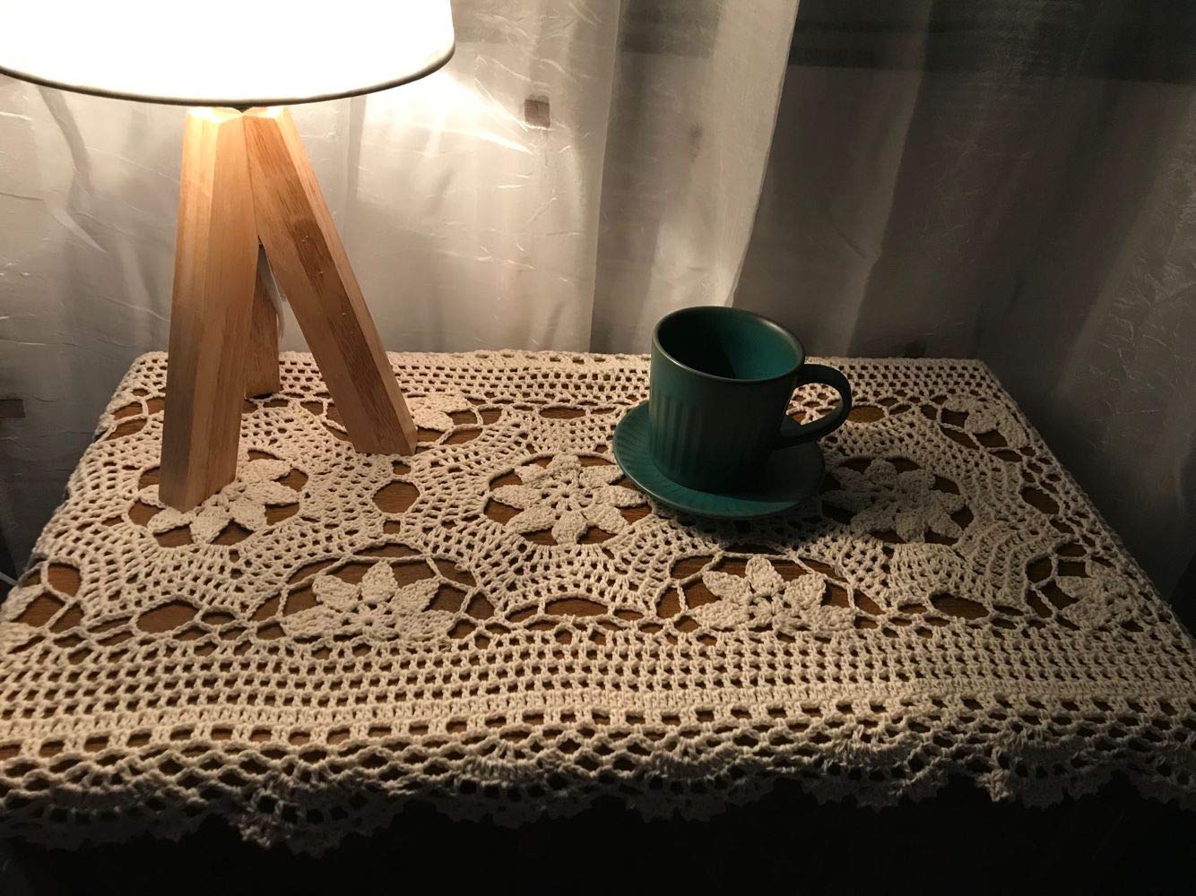 Handmade Crochet Lace Table Runner - 15x20 Inch Rectangular Cotton Doily for Dining Table, Dresser, or Wedding Decor (Beige) | Elegant Home & Party Decoration