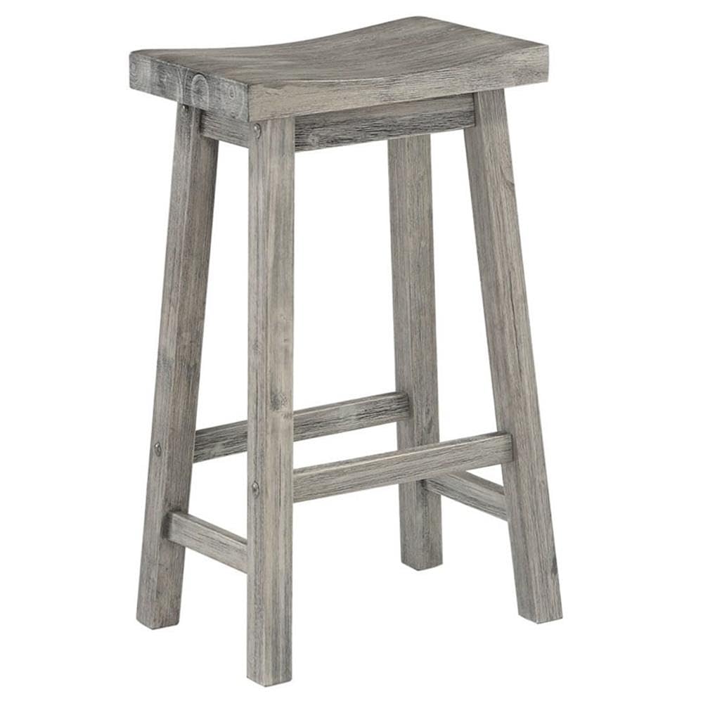 Home Square Sonoma Saddle Barstool Set of 2 - Storm Gray Wire-Brush Finish Counter Height Bar Stools for Kitchen Island, Breakfast Nook & Home Bar Decor
