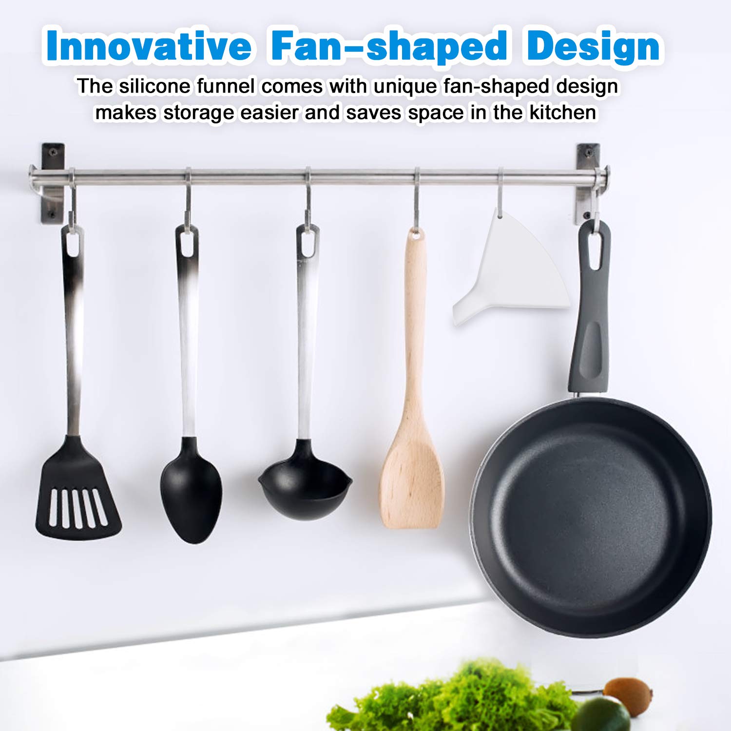 Collapsible Silicone Funnel for Kitchen - Fan-Shaped Food Grade Funnel for Bottles, Liquids & Powder Transfer | FDA Approved White Funnel | Perfect for Water Bottles, Cooking Oils & DIY Projects