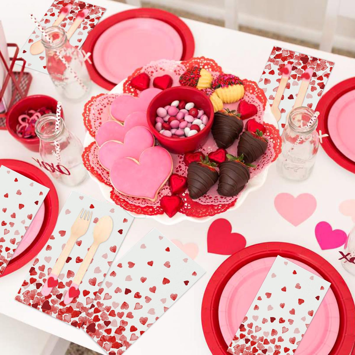 Horaldaily 100-Pack Valentine's Day Disposable Paper Napkins - Decorative Guest Napkins with Tiny Love Hearts for Parties, Lunches, Dinners - Perfect for Kitchen, Bathroom & Holiday Celebrations