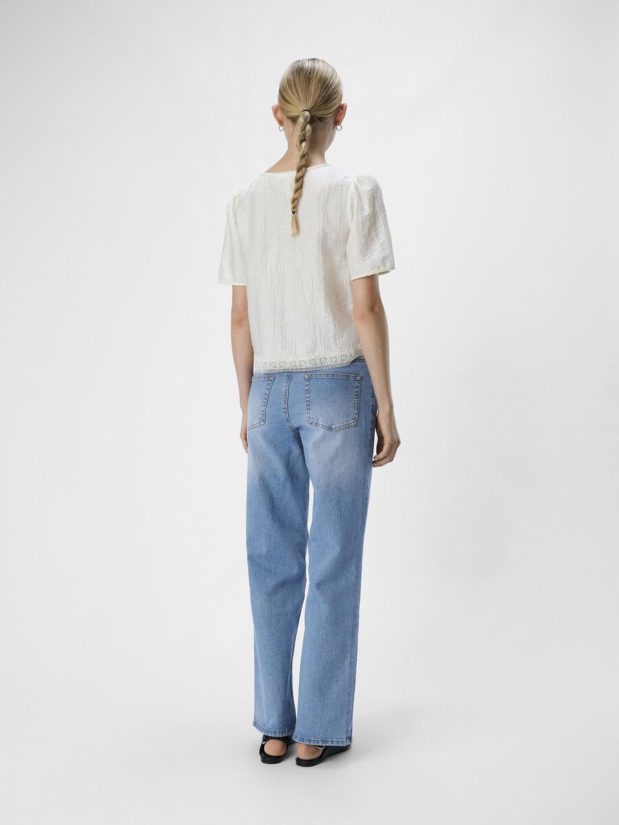 Monica Embroidered Women's Tofu Blouse - Elegant Floral Embroidered Tops for Casual Wear & Summer Outfits