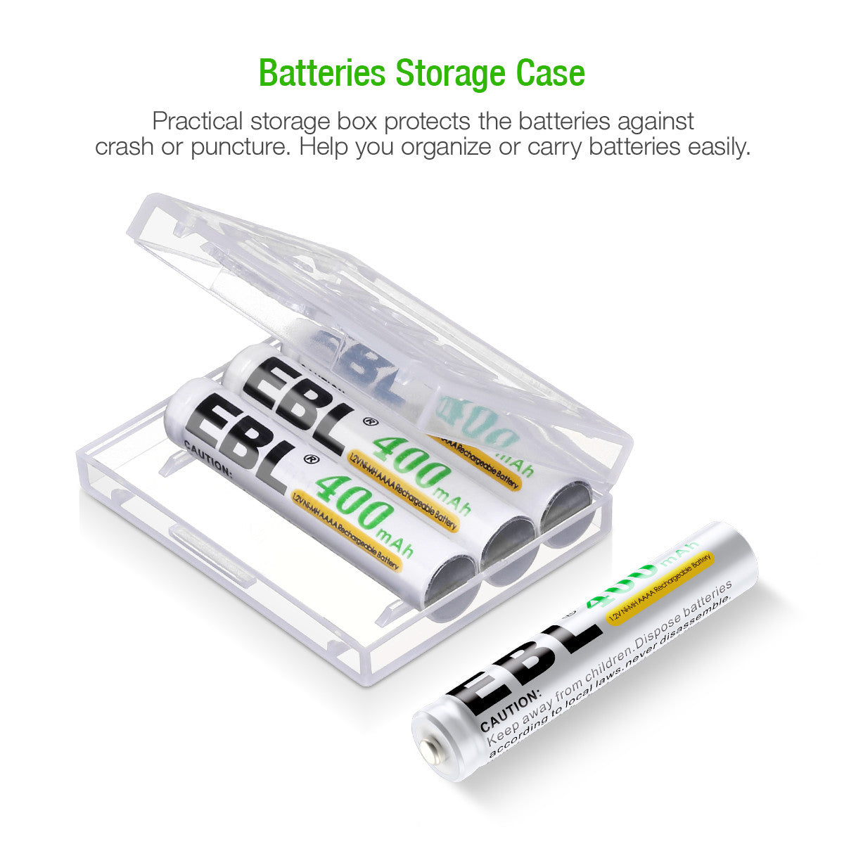EBL AAAA Ni-MH Rechargeable Batteries 1.2V 400mAh - 4 Pack Long Lasting Power for Hearing Aids, Laser Pointers & Small Electronics