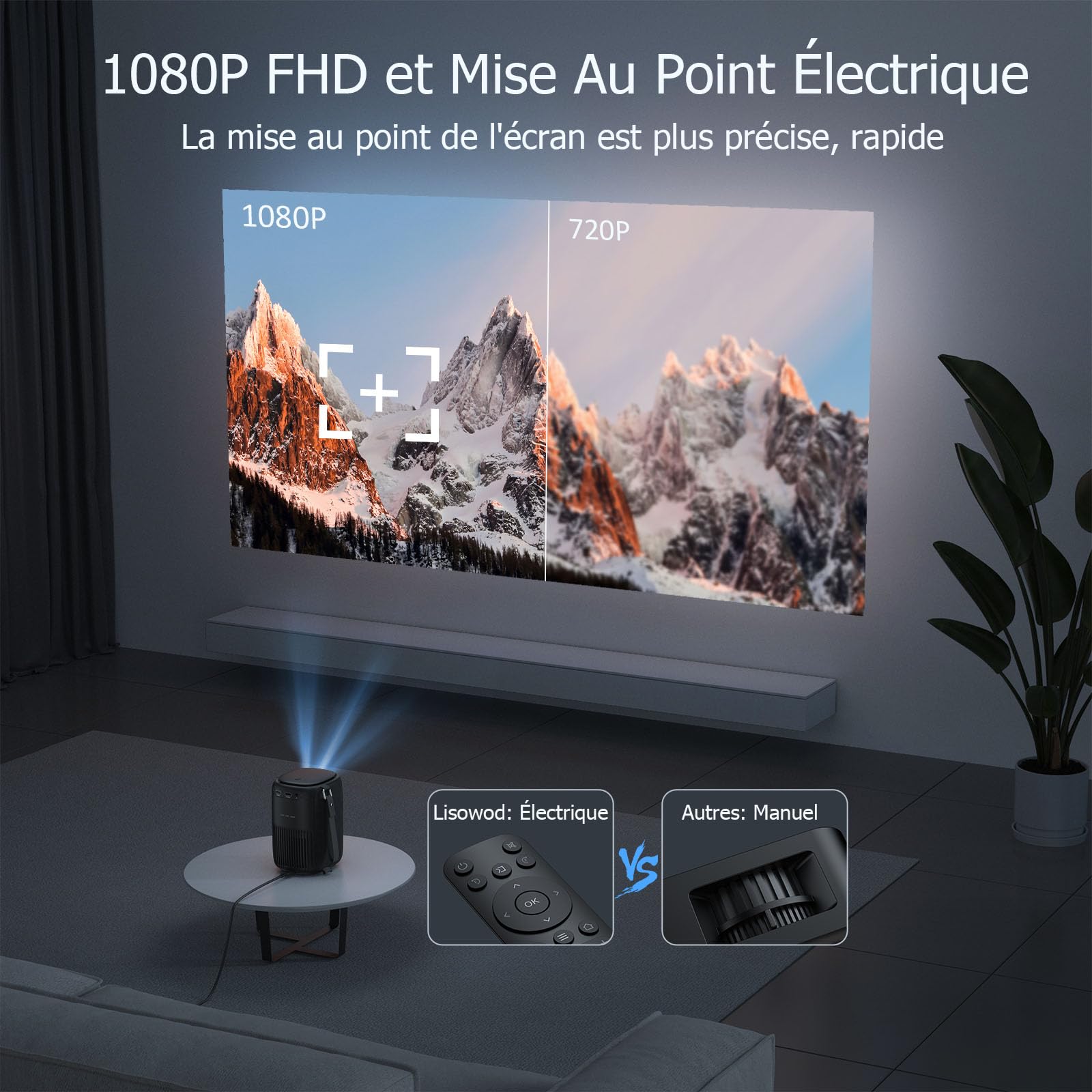 Lisowod 1080P Full HD Video Projector - 20000 Lumens, 50° Auto Keystone, WiFi & Bluetooth, Portable Projector for Home Theater, Gaming (PS5), Streaming (Fire Stick), HDMI/USB Connectivity - Perfect for Movie Nights & Presentations