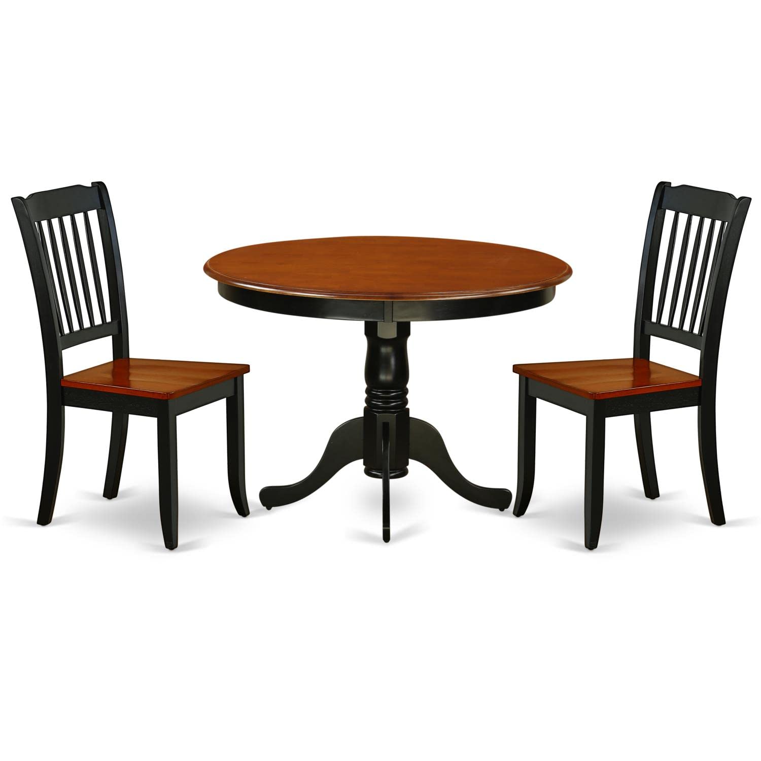 East West Furniture HLDA3-BCH-W 3-Piece Round Kitchen Dining Table Set with Pedestal Base & 2 Chairs - 42x42 Inch, Black & Cherry - Perfect for Small Spaces, Apartments & Cozy Breakfast Nooks