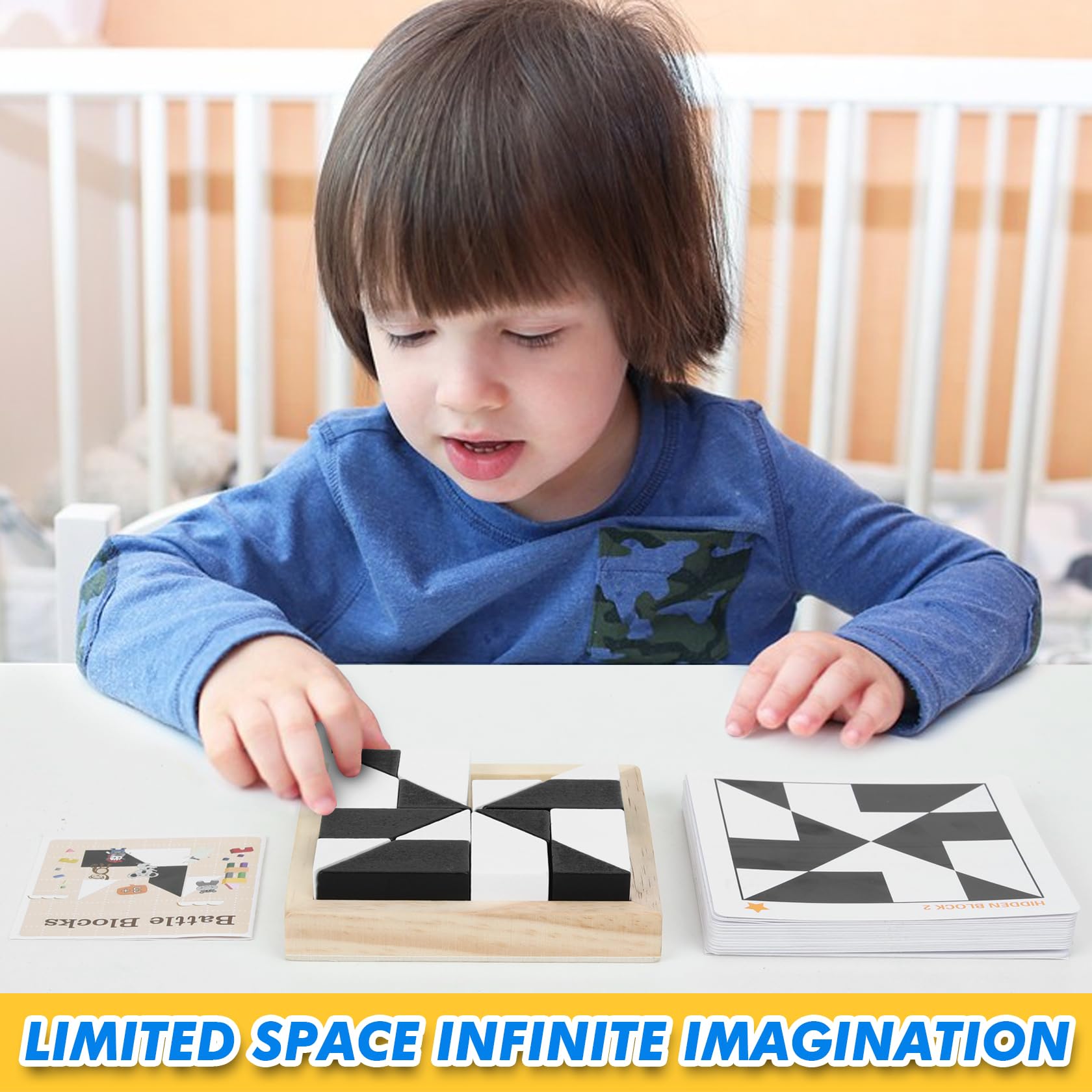 QZMTOY Wooden Blocks Puzzle Table Games - 80 Challenge Brain Teaser, STEM Montessori Educational Toys for Boys & Girls | Travel & Party Games | Stocking Stuffers for Kids | Perfect for Classroom, Home Learning & Family Game Night