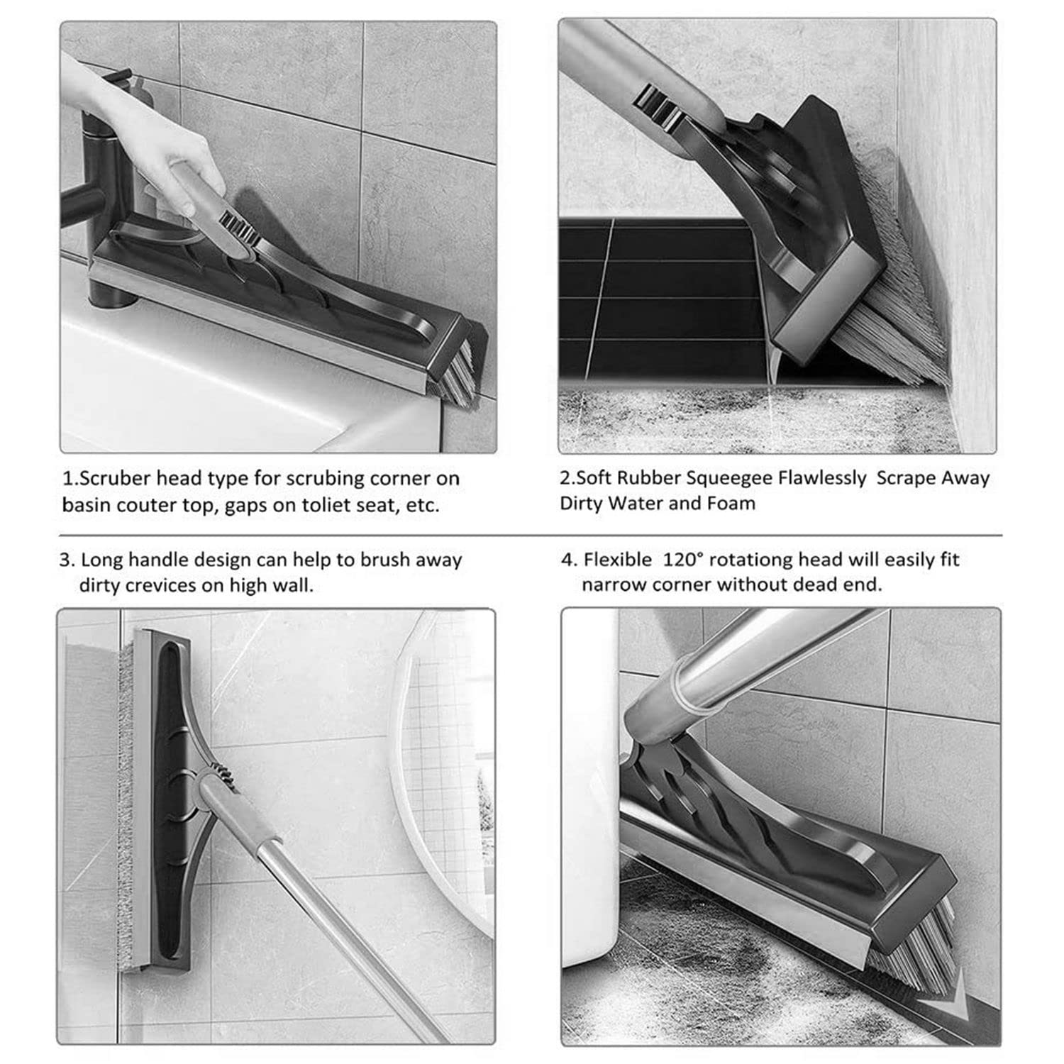 2 in 1 Floor Scrub Brush with Long Handle (53.5