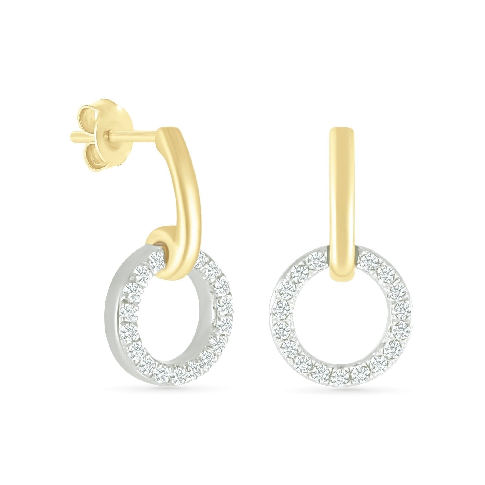 10K Yellow Gold Diamond Eternity Circle Stud Earrings for Women - Elegant Dangling Hoop Earrings for Wedding, Anniversary & Special Occasion Gifts