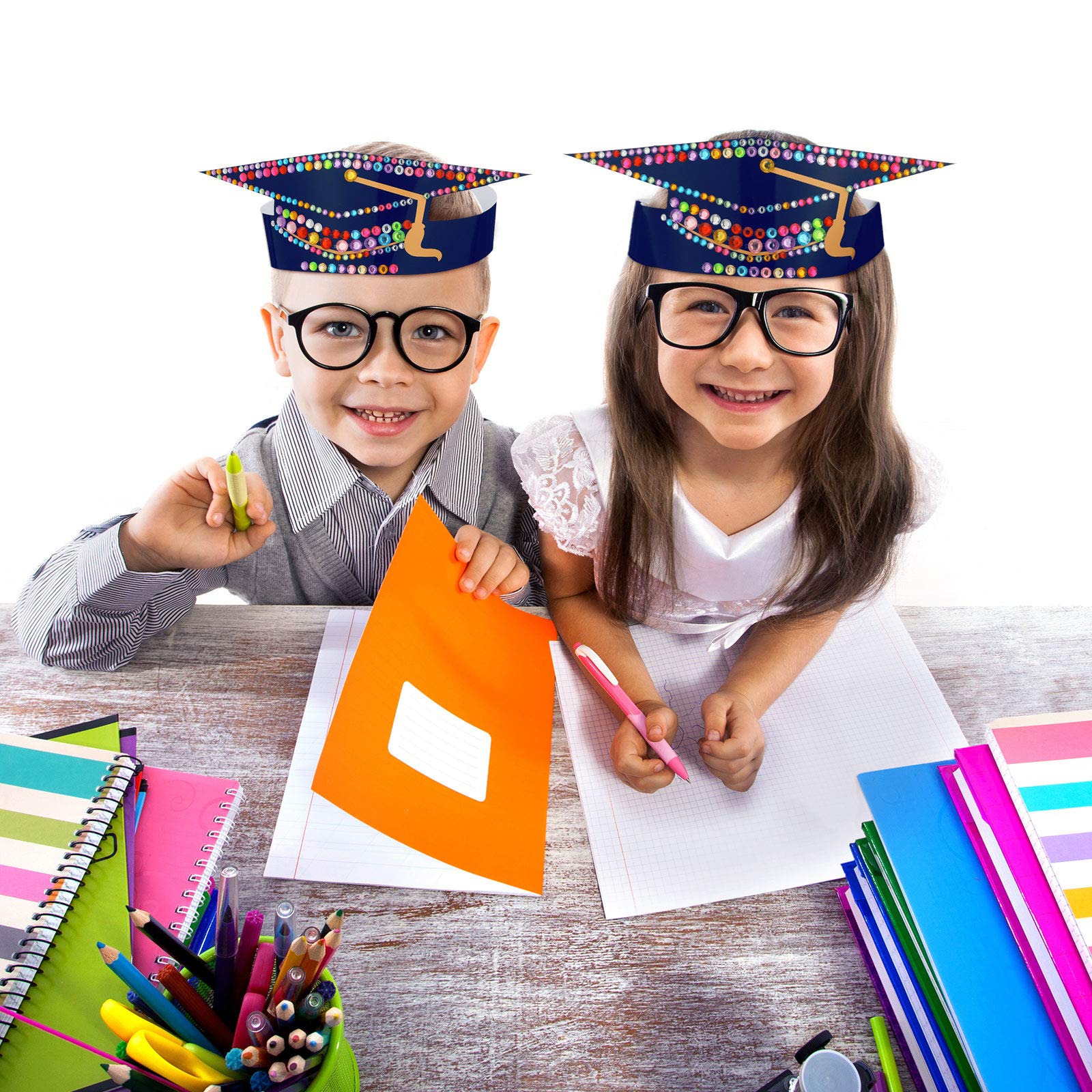 36-Piece Graduation Party Hat & Crown Set with Rhinestone Stickers - Blue Graduation Gifts for Kids, Students - Perfect for Grad Ceremony Decorations, School Parties & Celebration Favors