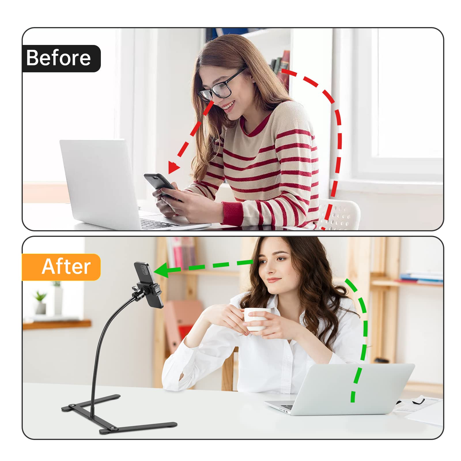 Adjustable Phone Tripod Stand with Solid Gooseneck Mount - Overhead Phone Holder for Video Recording, Online Teaching, Live Streaming & Cookie Decorating - Perfect for Content Creators, Teachers & Home Bakers