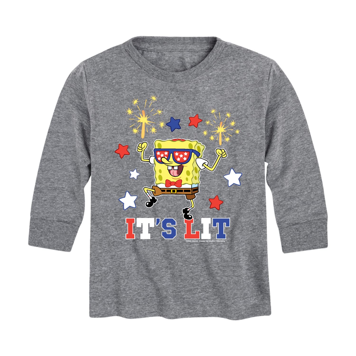 HYBRID APPAREL Spongebob Squarepants 'It's Lit' Graphic T-Shirt for Toddler & Youth - Long Sleeve Cotton Tee for Boys & Girls - Fun Cartoon Character Shirt for School, Playdates & Birthday Parties