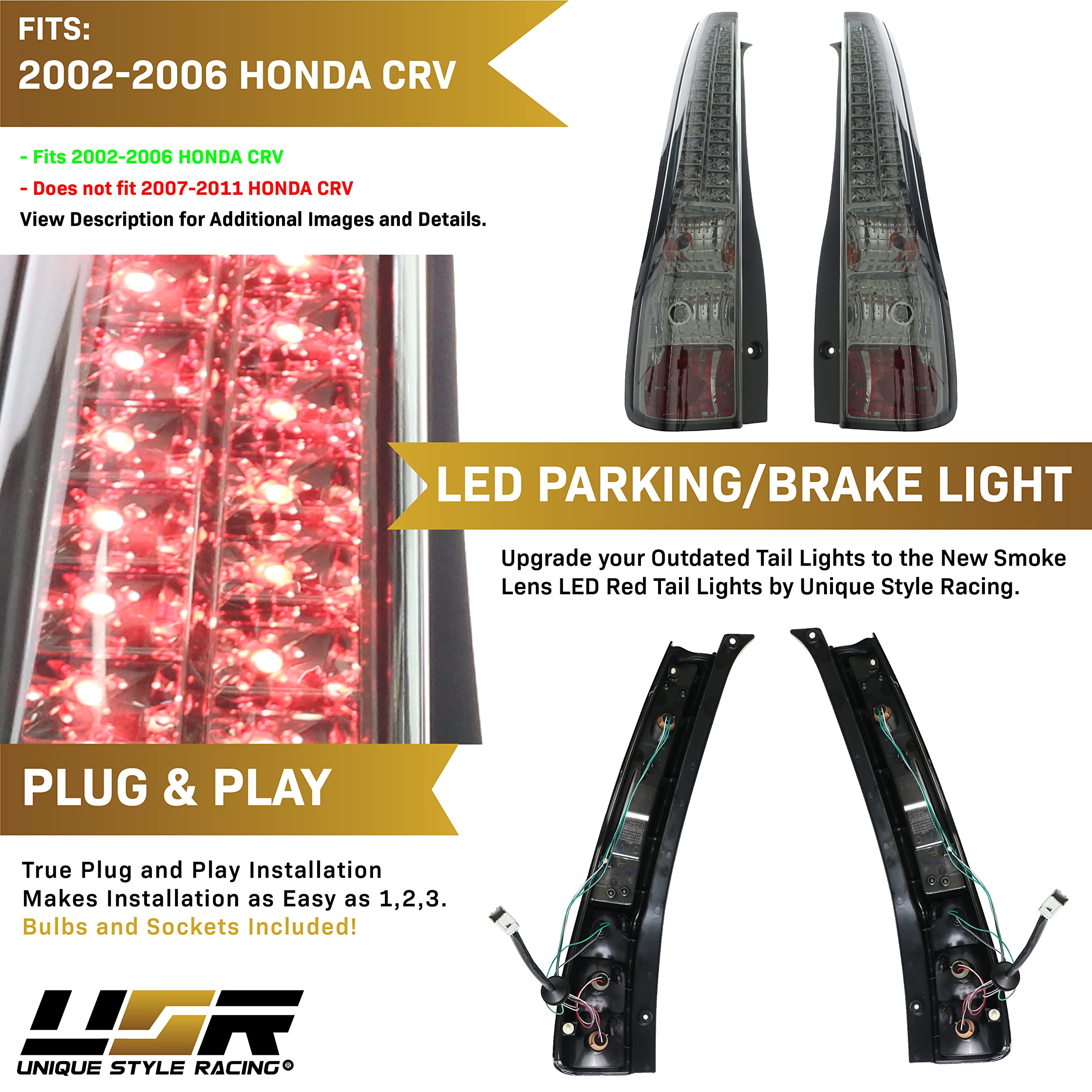 Smoke LED Tail Lights for 2002-2006 Honda CR-V - DEPO USR DEPO 02-06 CRV Rear Lamps Set (Left & Right) - Enhanced Visibility & Style for Night Driving & Custom Car Upgrades