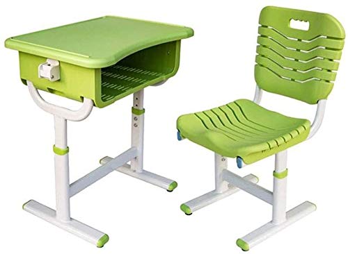 Ergonomic Kids Desk and Chair Set - Adjustable Height Study Table with Hanging Hooks & Pencil Groove | The Coffee Table Company LQ Tables | Perfect for Homeschooling & Children's Bedroom (Green)