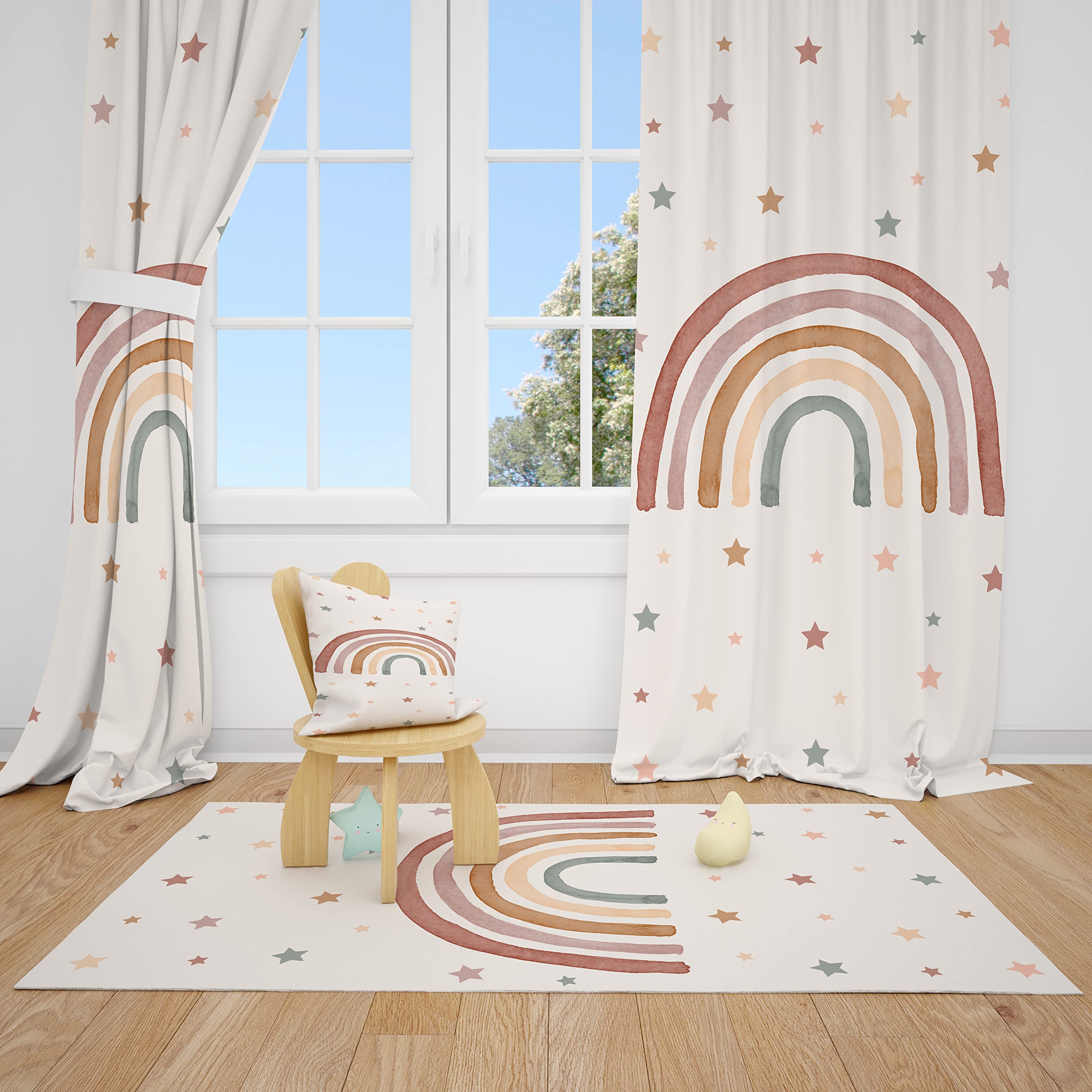 Boho Rainbow and Stars Baby Girl Nursery Curtains - Pair of 28