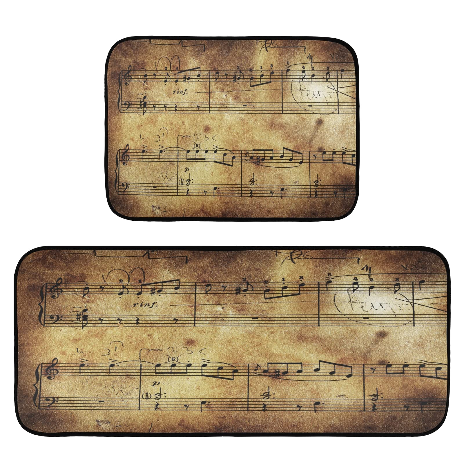 **Vintage Music Sheet Kitchen Rugs Set of 2 – Non-Slip Polyester Floor Mats for Kitchen, Laundry, Sink & Office – Washable & Comfortable Standing Mat for Music Lovers**    *(Perfect for adding a musical touch to your kitchen, laundry room, or office while providing comfort and safety!)*