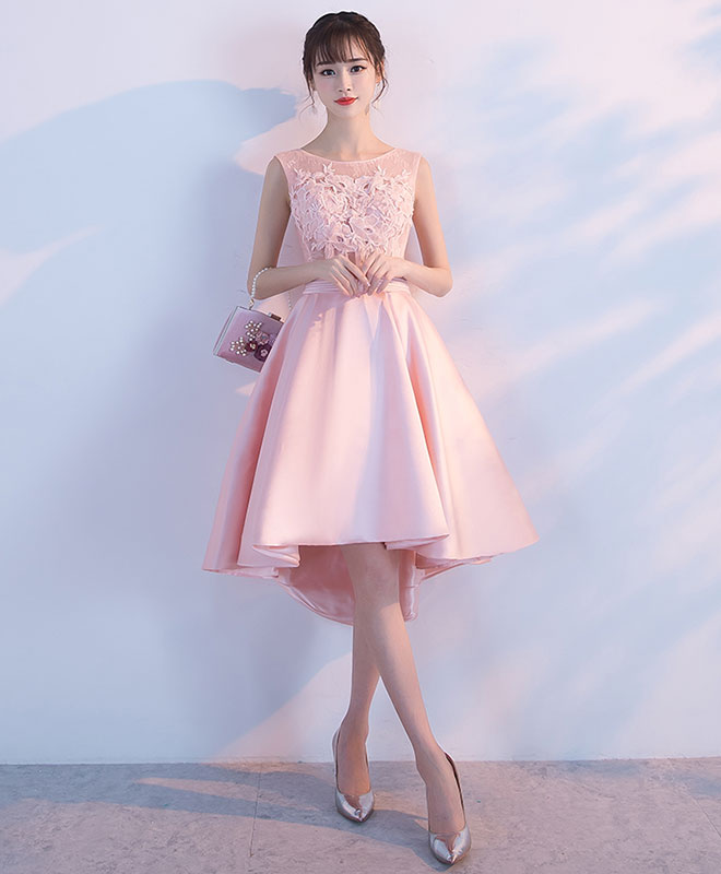 Elegant Pink Lace Short Prom Dress with High-Low Hem - Perfect for Homecoming, Evening Parties & Special Occasions
