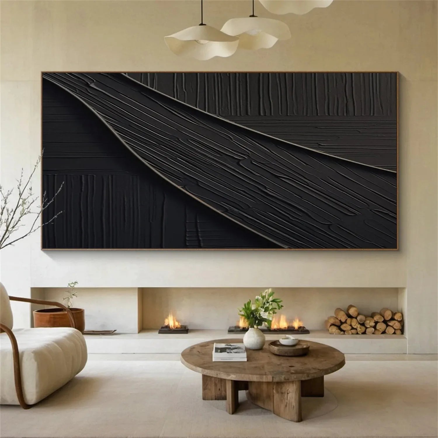 Black Plaster Art Minimalist Textured Wall Painting - Modern Abstract Home Decor for Living Room, Bedroom & Office #MZ112