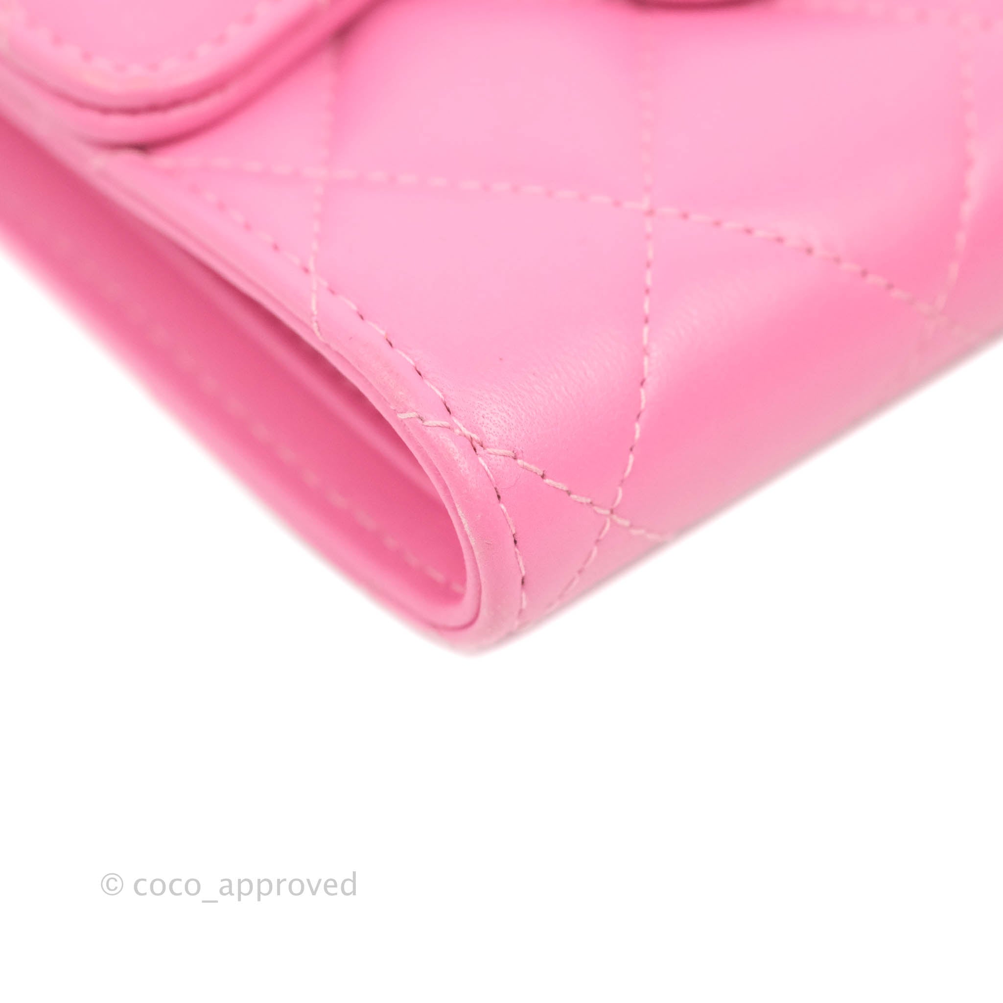 Chanel Classic Flap Wallet in Pink Lambskin Leather with Silver Hardware - Luxury Women's Wallet for Everyday Use & Special Occasions
