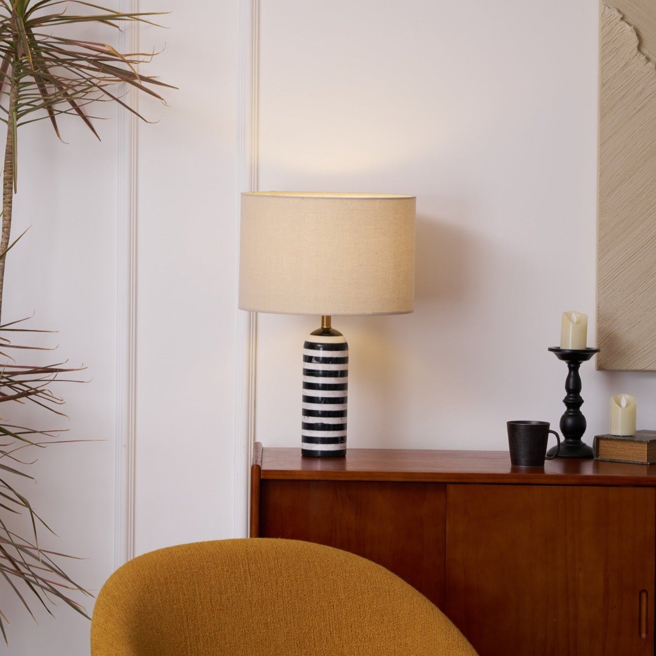 Elegant Tuxedo Marble Table Lamp - Modern Home & Office Decor Lighting for Bedroom, Living Room, Study - Dimmable LED Desk Lamp with USB Port