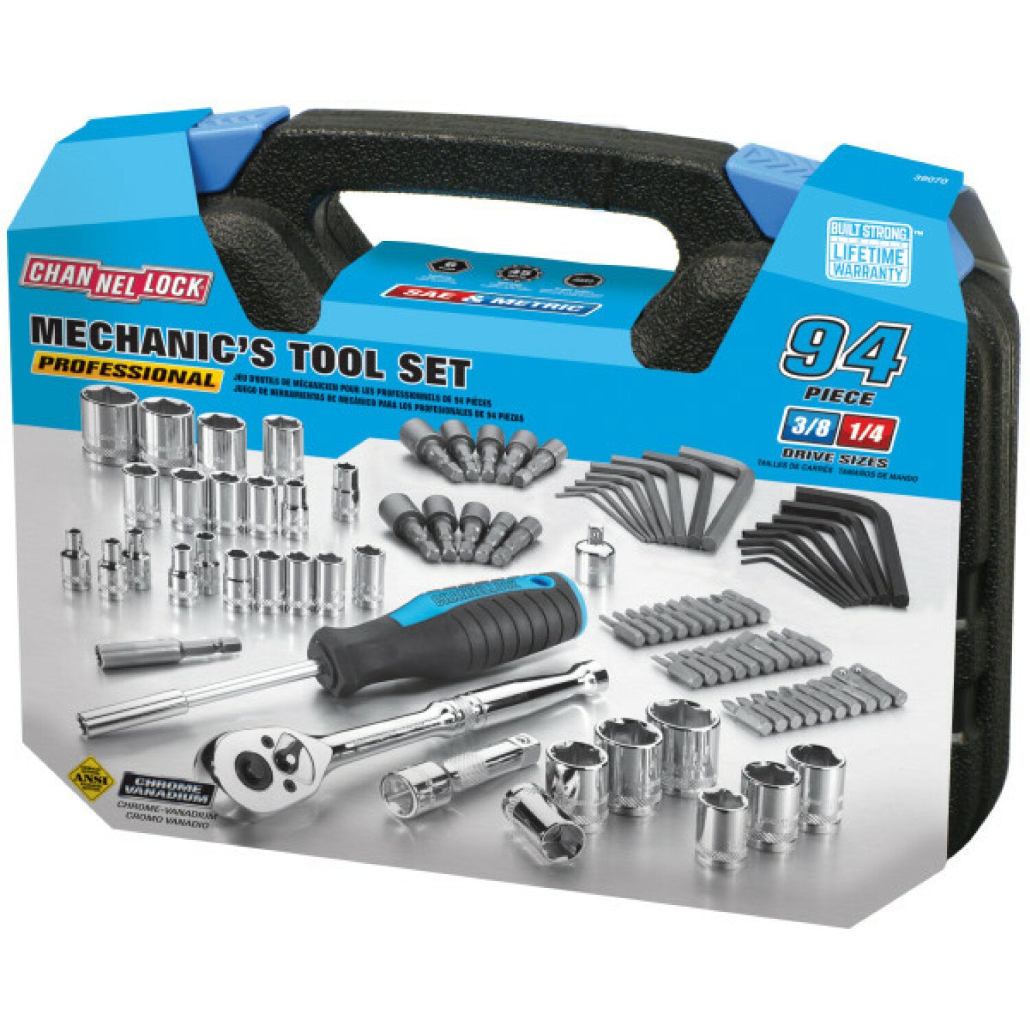 Channellock 39070 94-Piece Professional Mechanic's Tool Set - Complete Automotive & Home Repair Kit for DIY Projects and Professional Use