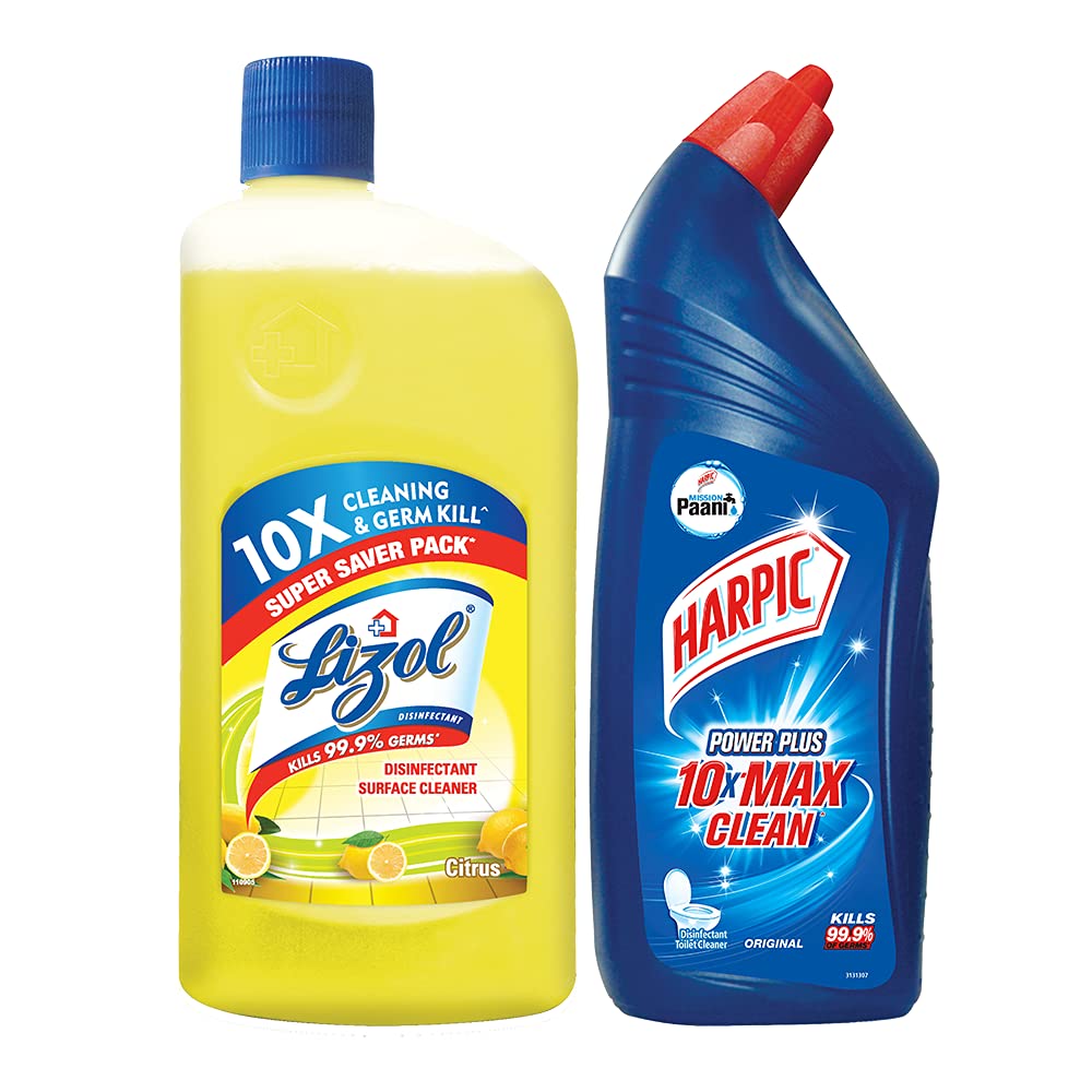 Harpic Original Toilet Cleaner 1L & Lizol Citrus Floor Cleaner 975ml - Powerful Bathroom & Floor Cleaning Solution for Homes & Offices