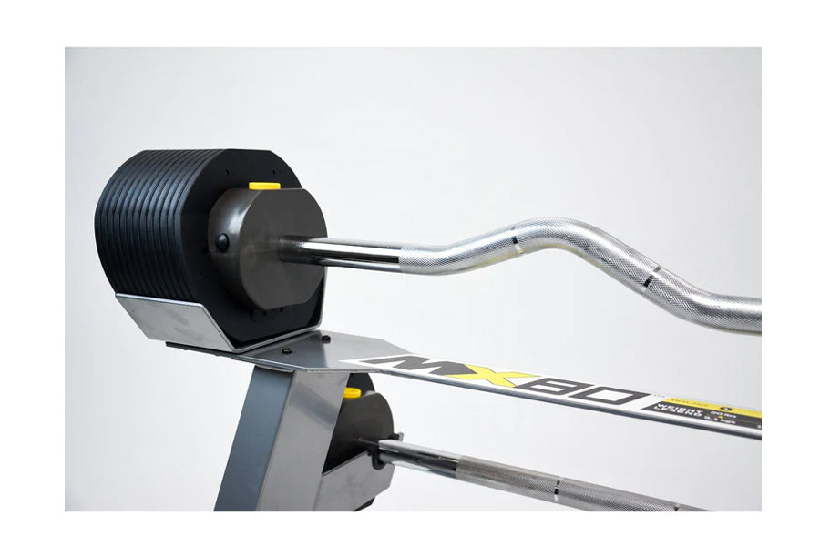 MX80 Rapid Change Adjustable Barbell & Curl Bar System (20-80lbs) - Home Gym Equipment for Strength Training & Weightlifting Workouts