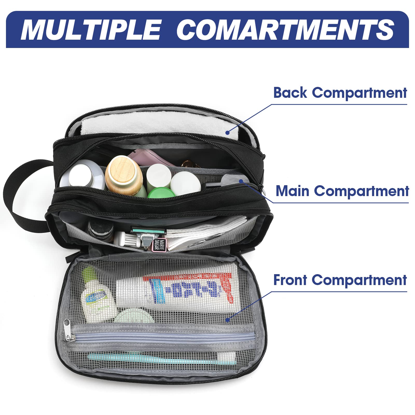 Men's Waterproof Hanging Toiletry Bag - Travel Shaving Organizer for Gym & Camping
