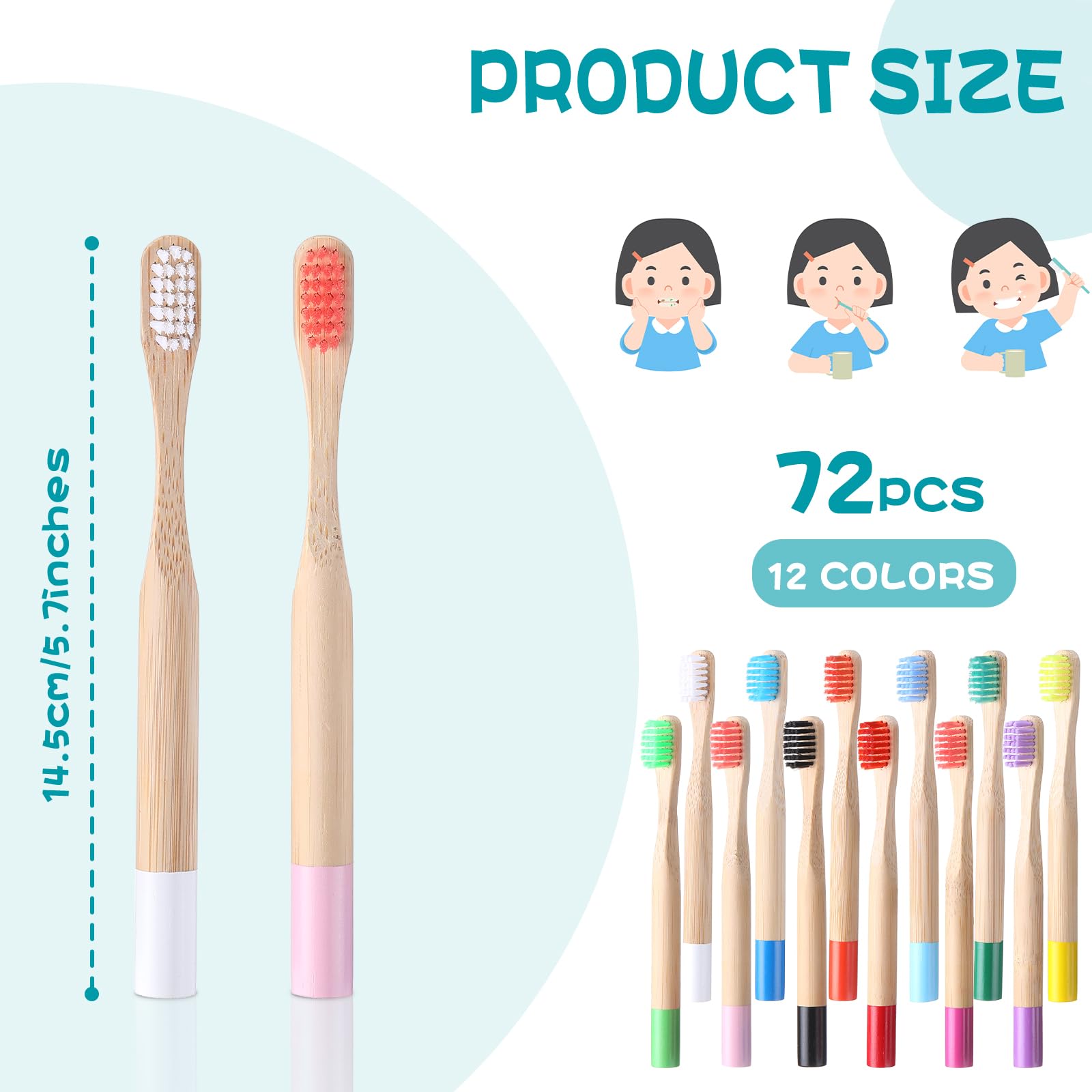 24 Pack Kids Bamboo Toothbrushes - Soft Bristle, BPA Free, Eco-Friendly Wooden Toothbrushes for Toddlers & Children (5.7 Inches) | Individually Wrapped | Perfect for Home, Travel, School & Daily Oral Care Routine