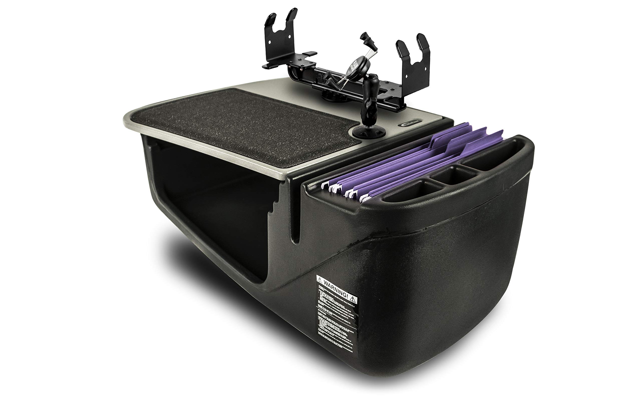 AutoExec AUE08150 Efficiency GripMaster Car Desk - Grey Office Organizer with 200W Power Inverter, Phone Mount & Printer Stand - Perfect for Mobile Professionals, Truck Drivers & Road Trips