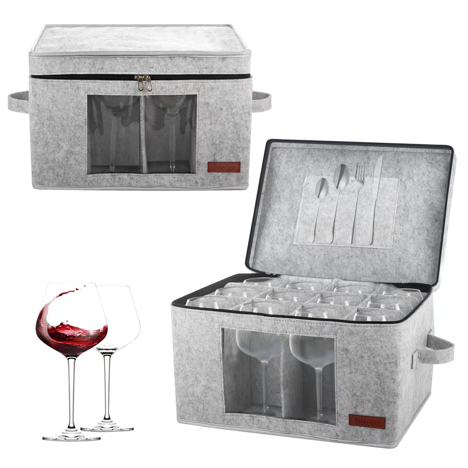2 Pack Wine Glass Storage Box with Dividers - Stemware Organizer for 12 Crystal Glasses, Champagne Flutes & Drinkware - Secure Moving & Packing Solution for Home, Restaurant & Party Use
