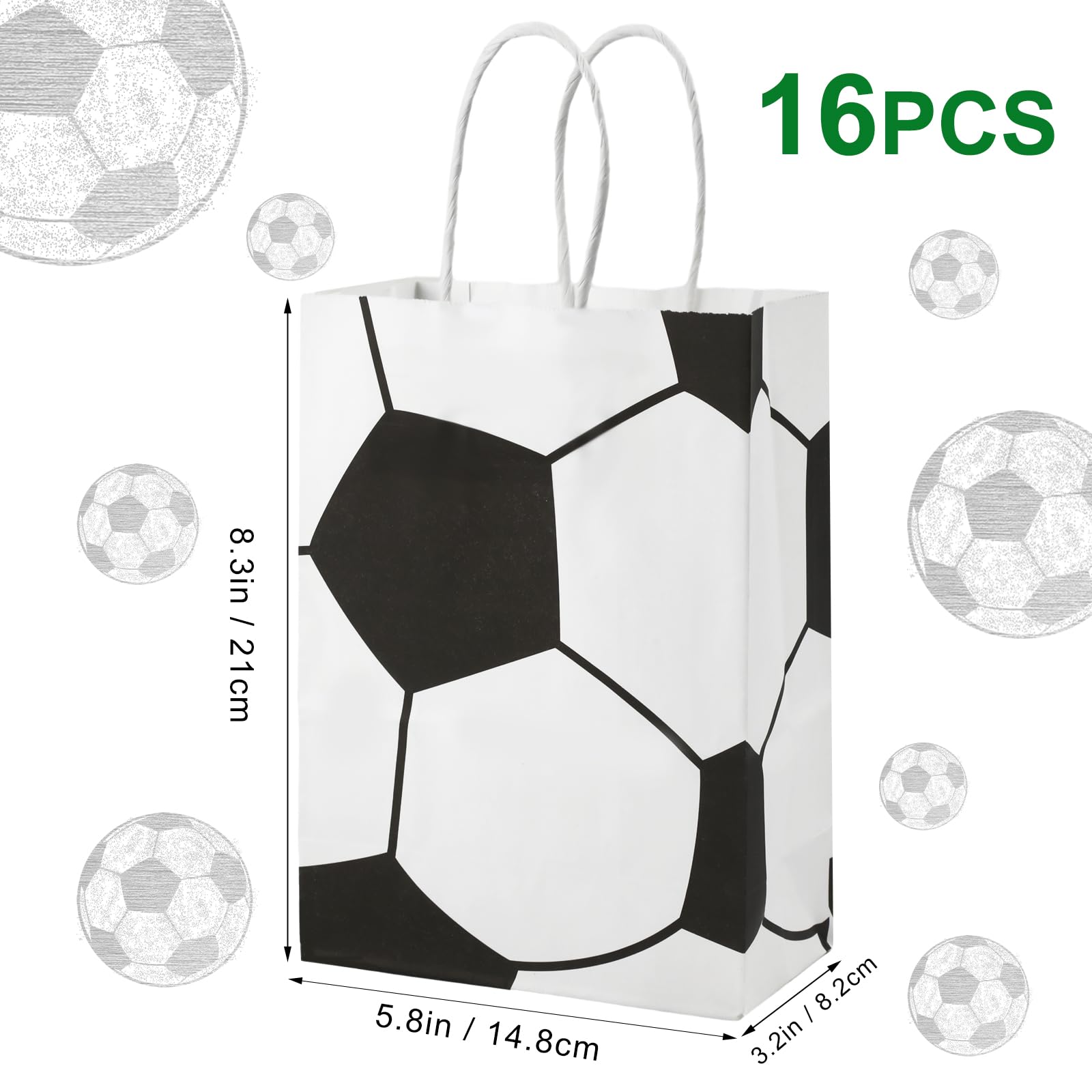 16pcs Soccer Party Favor Bags with Handles - Football Themed Goodie Bags for Kids & Adults - Perfect for Birthday Parties, Team Celebrations & Game Day Treats - Candy & Gift Bags for Soccer Lovers (Style 2)
