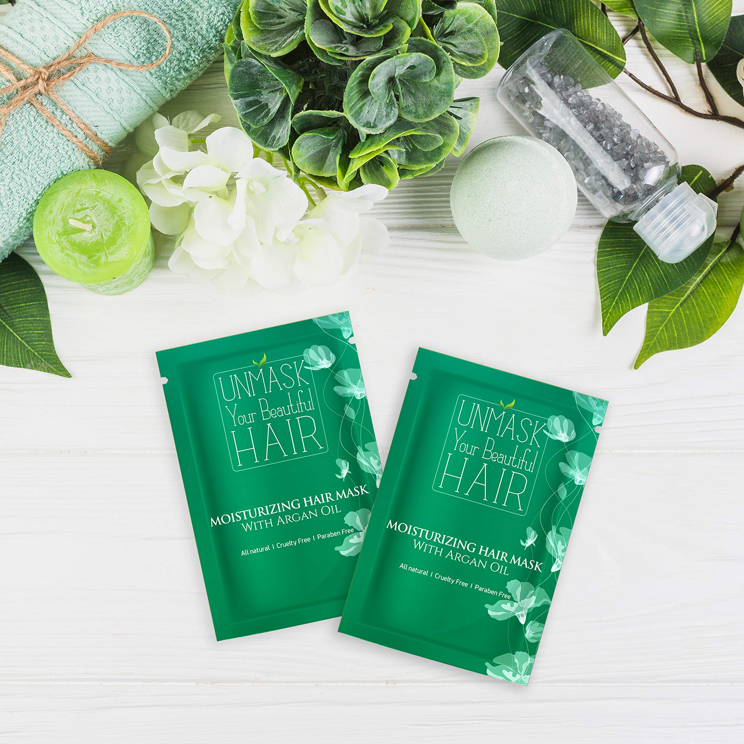Deep Conditioning Hair Mask with Argan Oil, Jojoba Oil & Shea Butter - 10 Single Use Packs for Dry, Damaged Hair - Perfect for Salon-Quality Treatment at Home