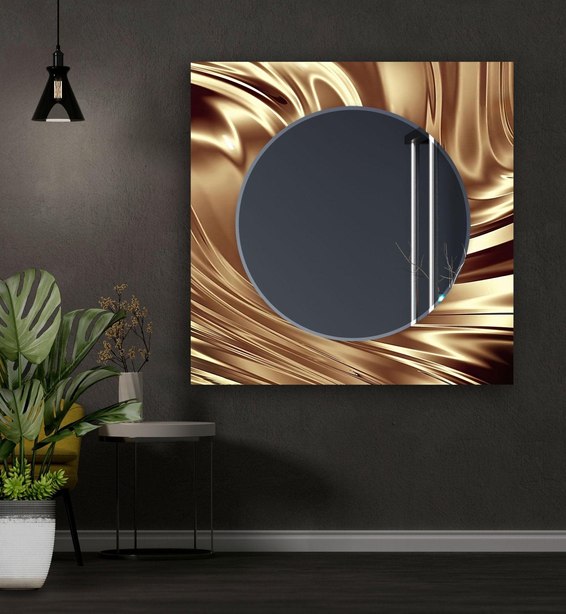 Abstract Shiny Brown Wall Mirror - Modern Decorative Mirror for Living Room, Bedroom & Entryway - Elegant Home Decor & Stylish Vanity Mirror